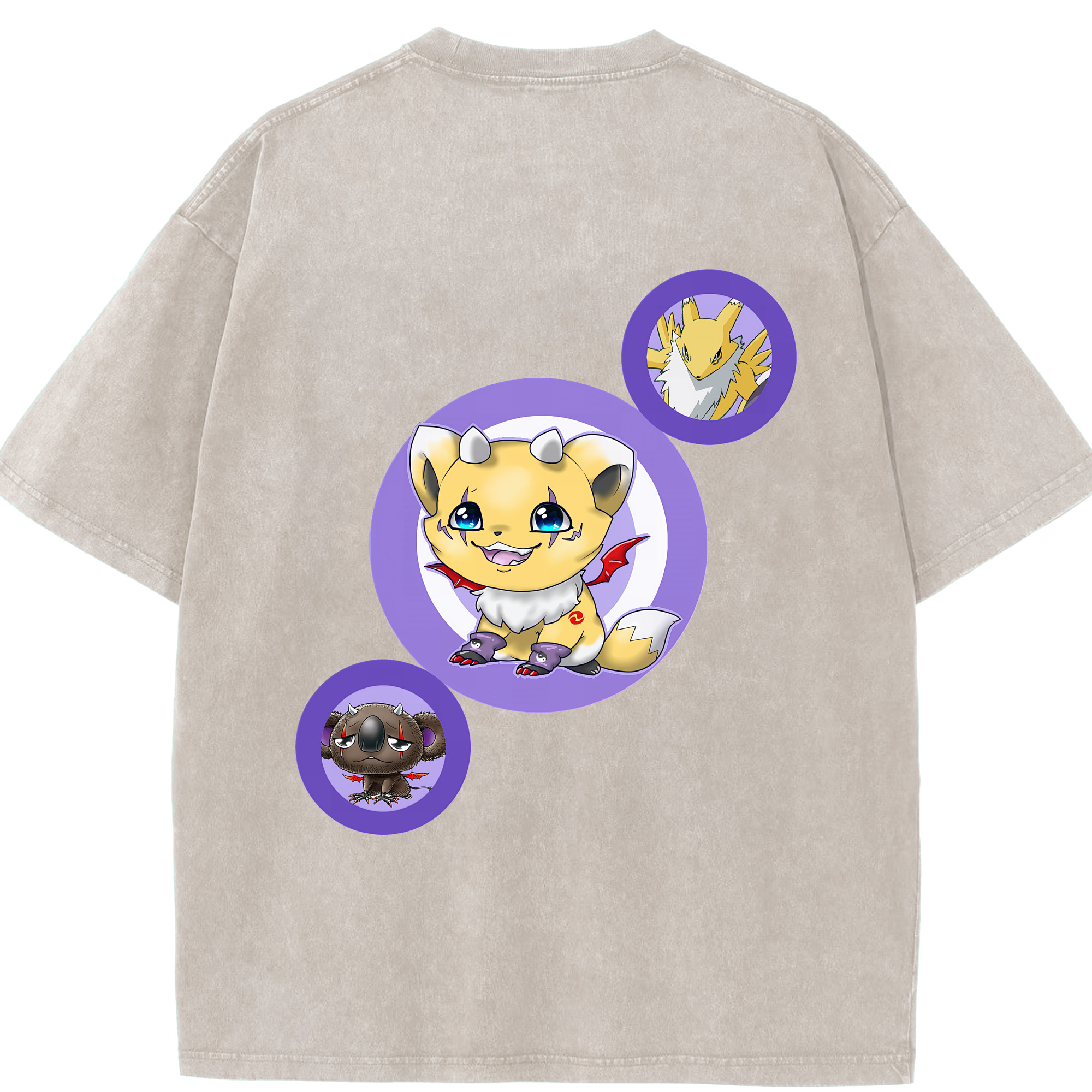 （画像用） Digimon デジタルモンスター/デジモン 綿100% ヴィンテージ風 半袖Tシャツ（背面プリント）