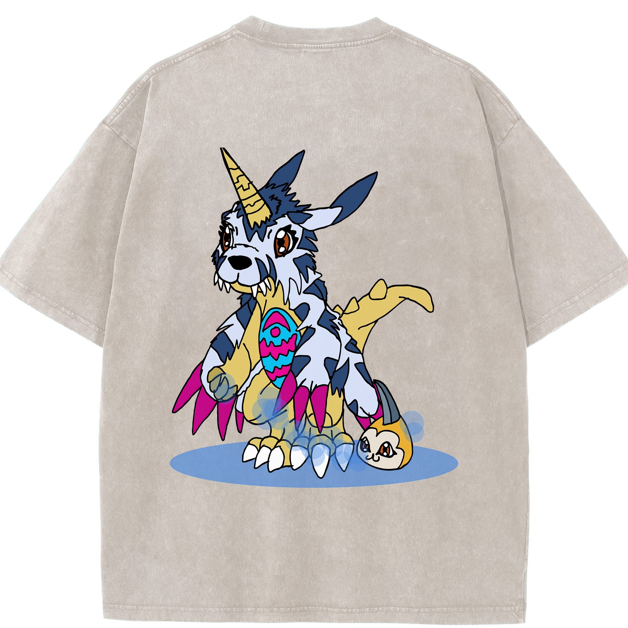 （画像用） Digimon デジタルモンスター/デジモン 綿100% ヴィンテージ風 半袖Tシャツ（背面プリント）