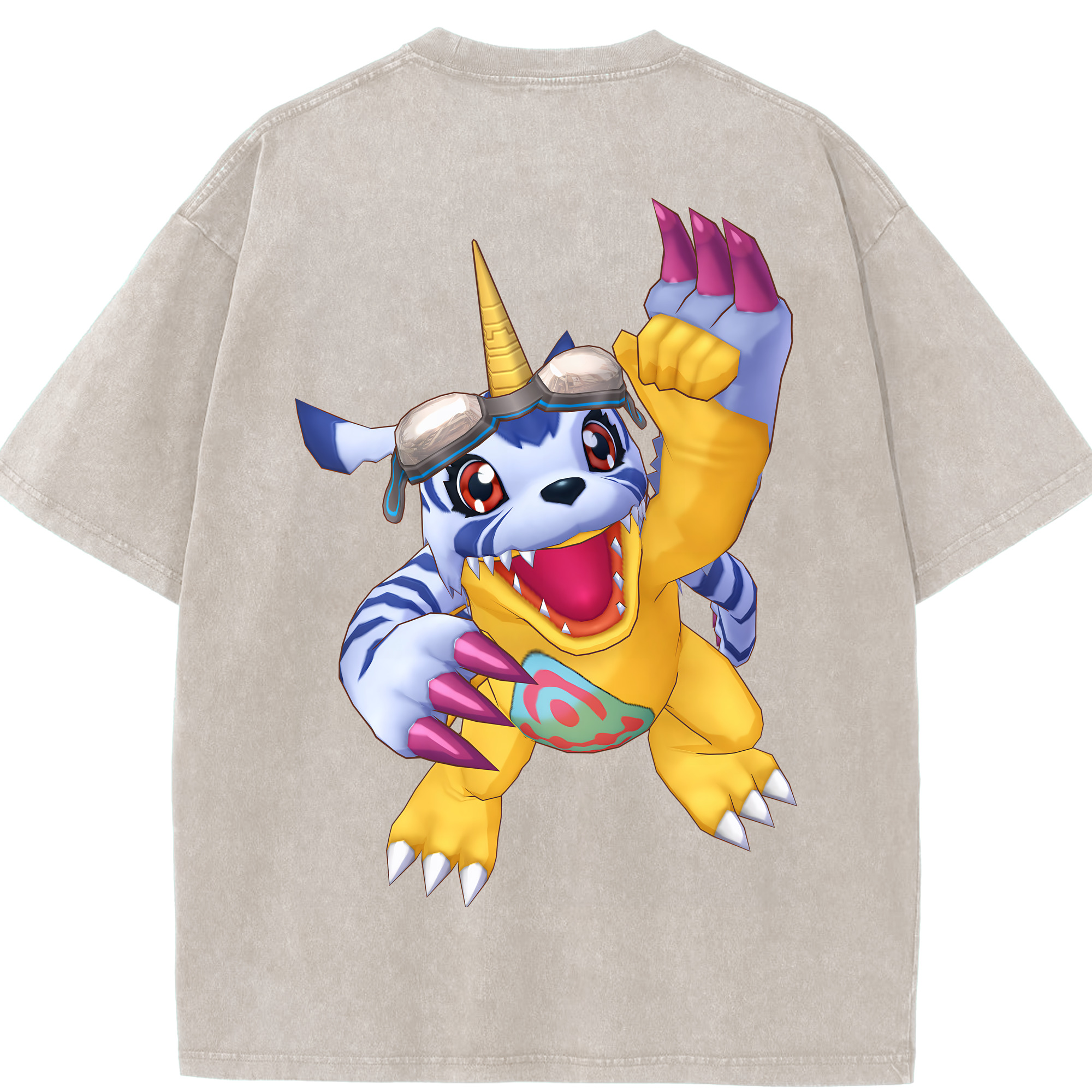 （画像用） Digimon デジタルモンスター/デジモン 綿100% ヴィンテージ風 半袖Tシャツ（背面プリント）