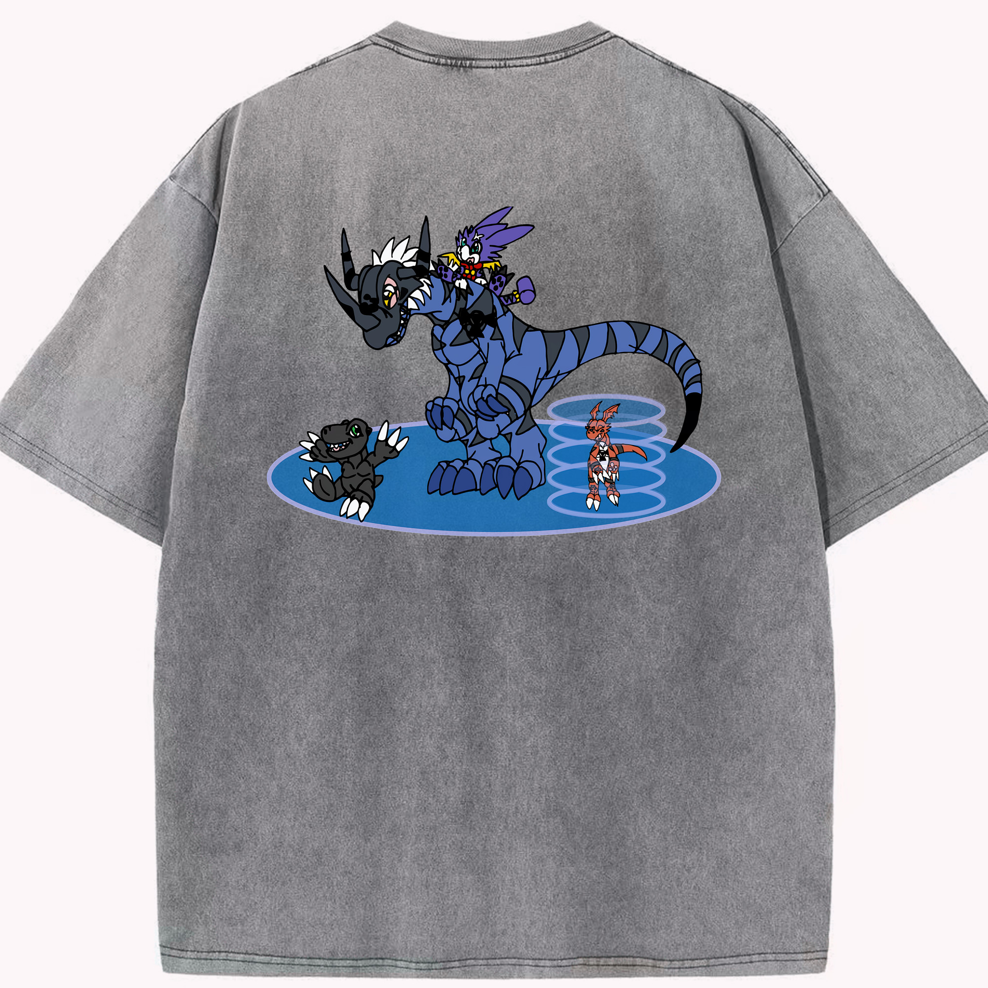 （画像用） Digimon デジタルモンスター/デジモン 綿100% ヴィンテージ風 半袖Tシャツ（背面プリント）