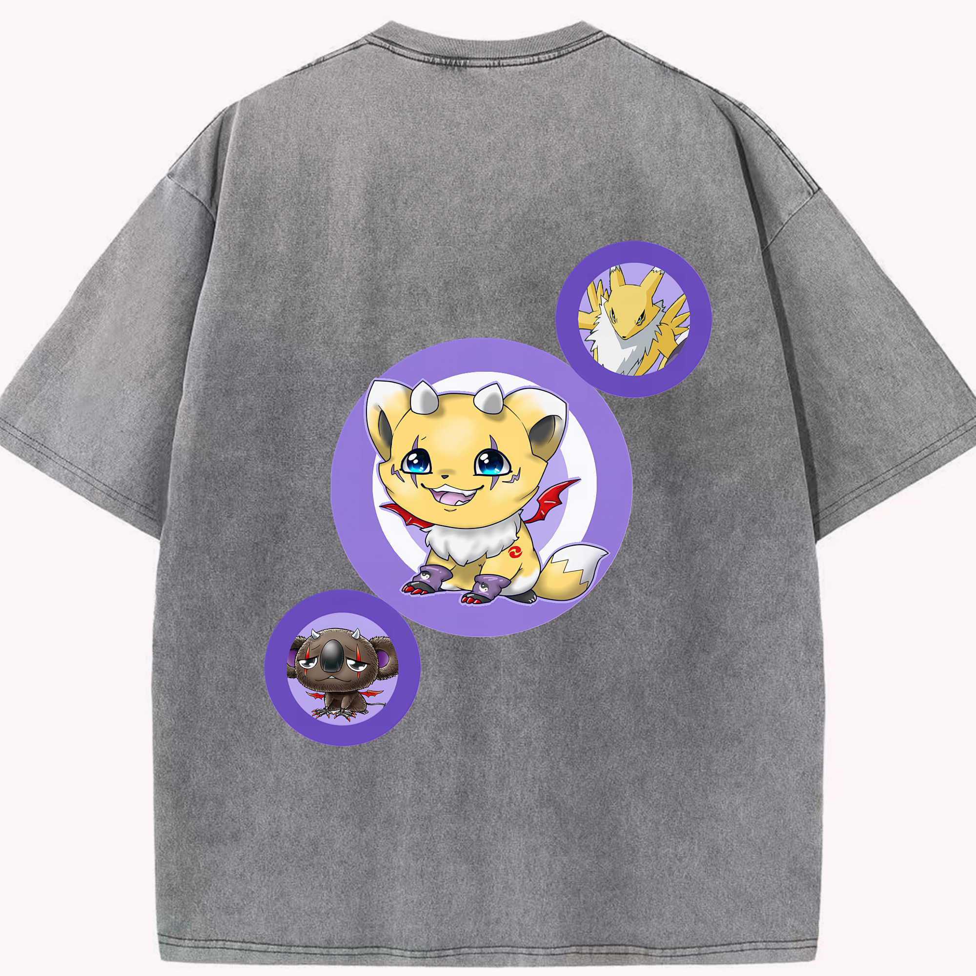 （画像用） Digimon デジタルモンスター/デジモン 綿100% ヴィンテージ風 半袖Tシャツ（背面プリント）