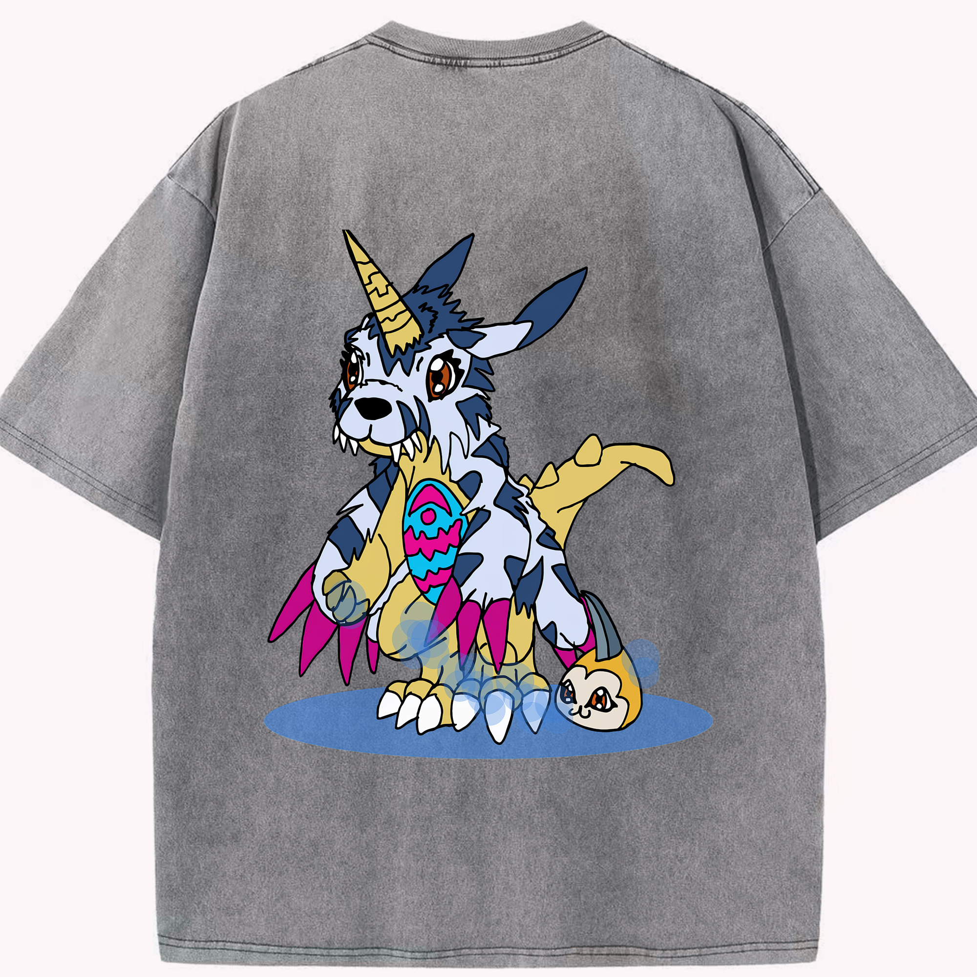 （画像用） Digimon デジタルモンスター/デジモン 綿100% ヴィンテージ風 半袖Tシャツ（背面プリント）