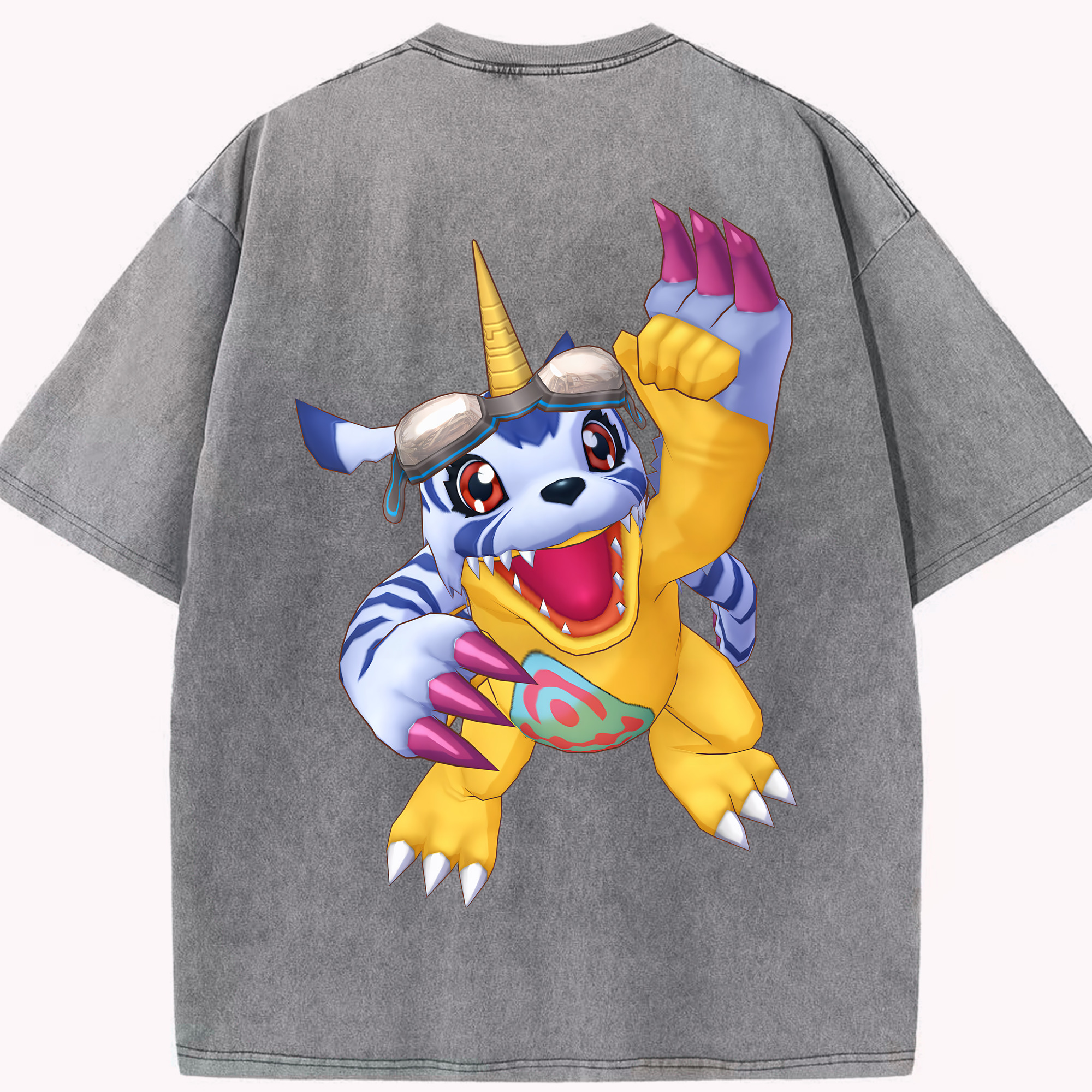 （画像用） Digimon デジタルモンスター/デジモン 綿100% ヴィンテージ風 半袖Tシャツ（背面プリント）