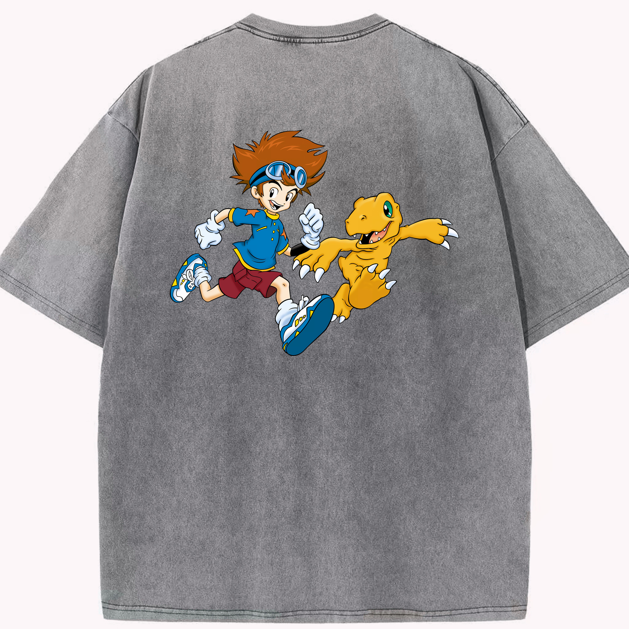 （画像用） Digimon デジタルモンスター/デジモン 綿100% ヴィンテージ風 半袖Tシャツ（背面プリント）