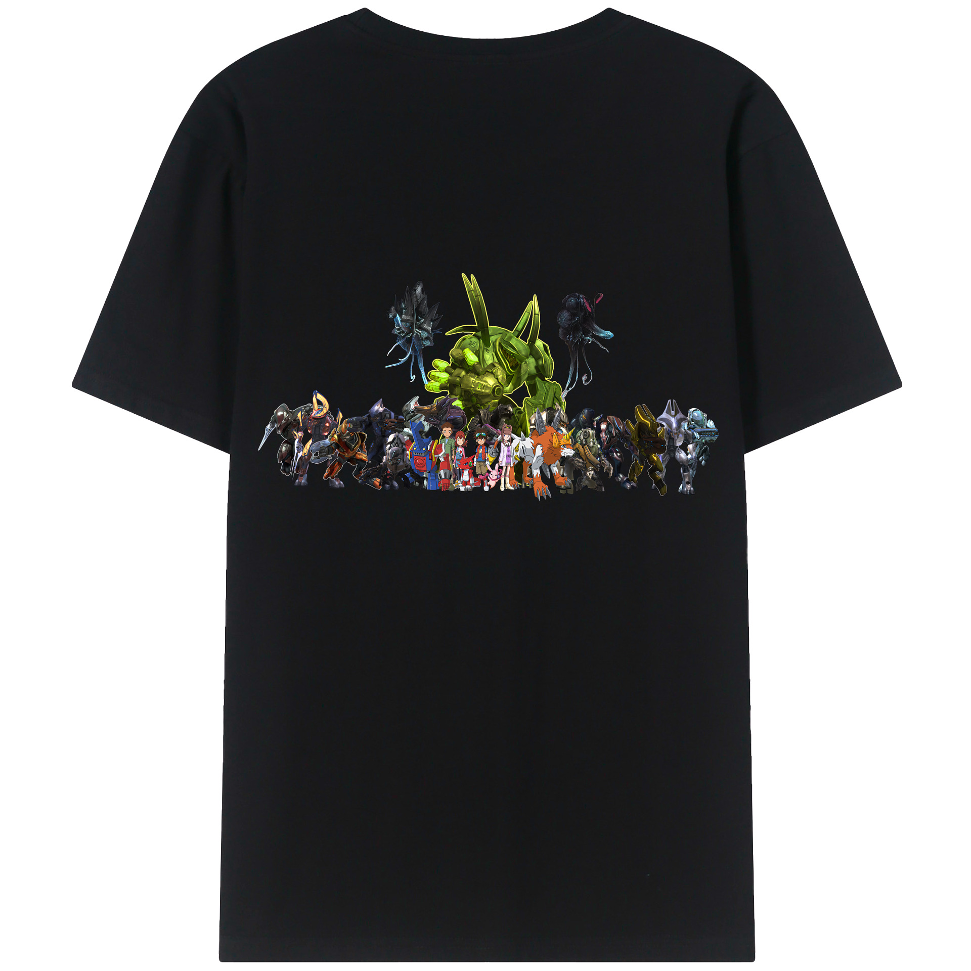 （画像用） Digimon デジタルモンスター/デジモン 綿100％ メンズ半袖Tシャツ（バックプリント） 通気性