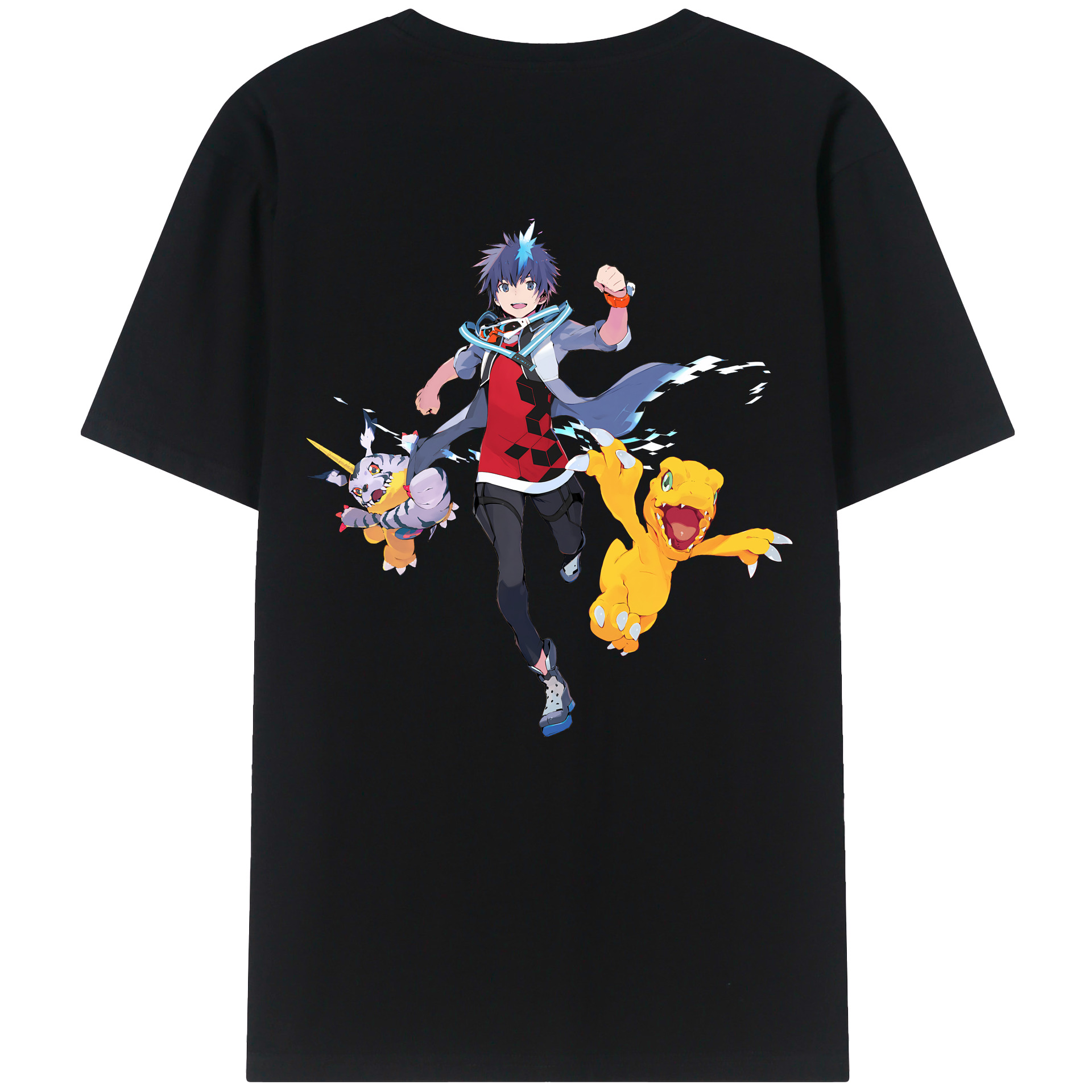 （画像用） Digimon デジタルモンスター/デジモン 綿100％ メンズ半袖Tシャツ（バックプリント） 通気性
