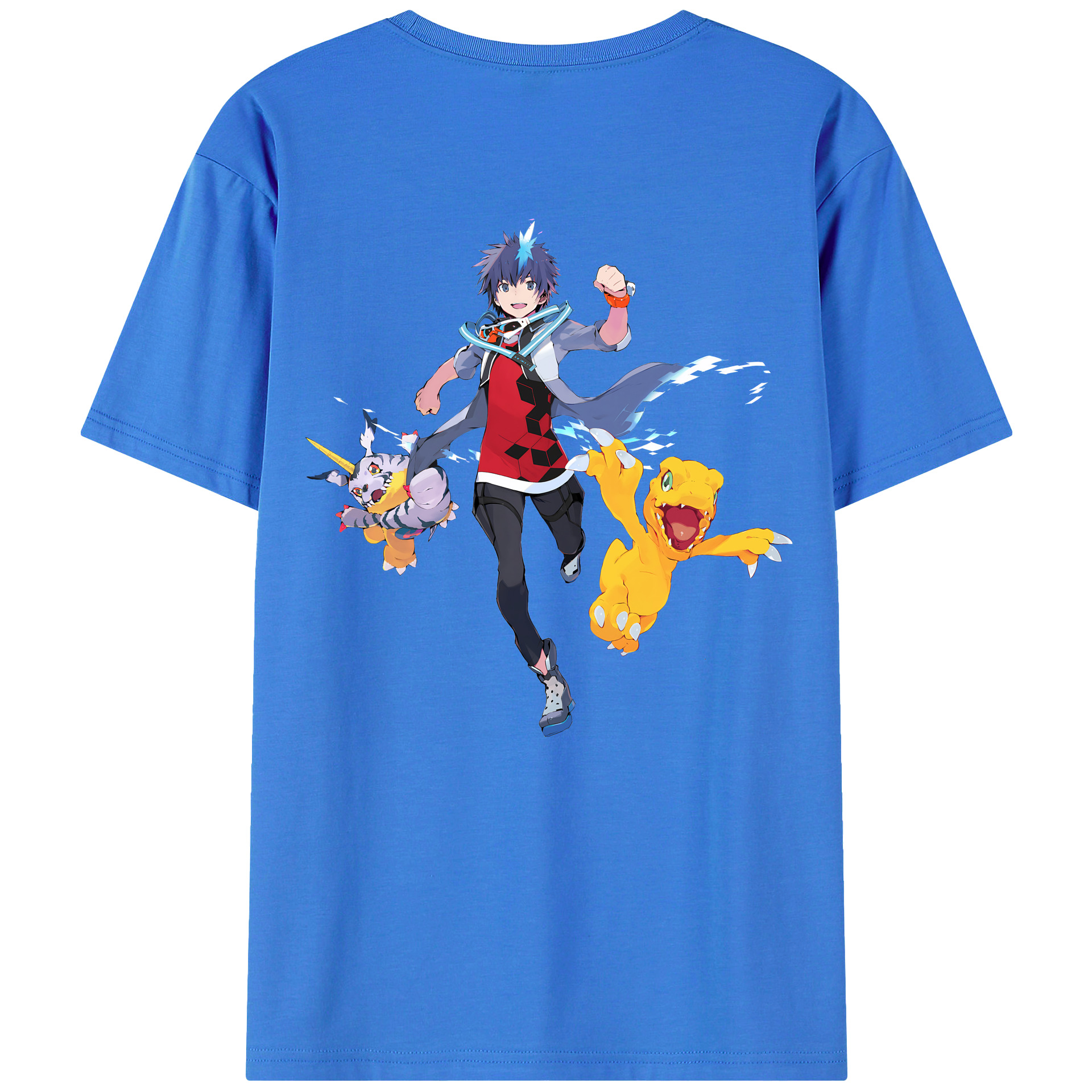 （画像用） Digimon デジタルモンスター/デジモン 綿100％ メンズ半袖Tシャツ（バックプリント） 通気性