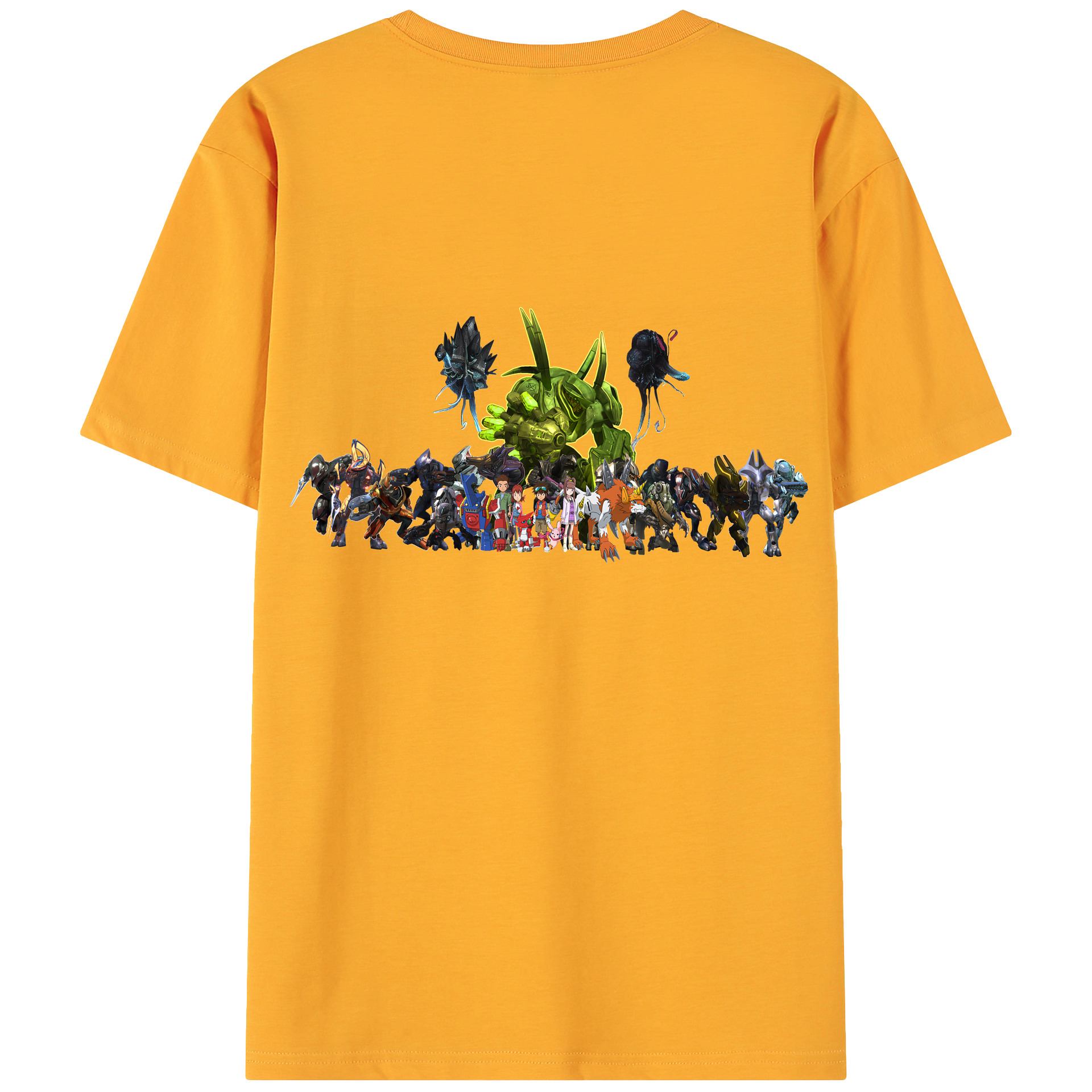 （画像用） Digimon デジタルモンスター/デジモン 綿100％ メンズ半袖Tシャツ（バックプリント） 通気性