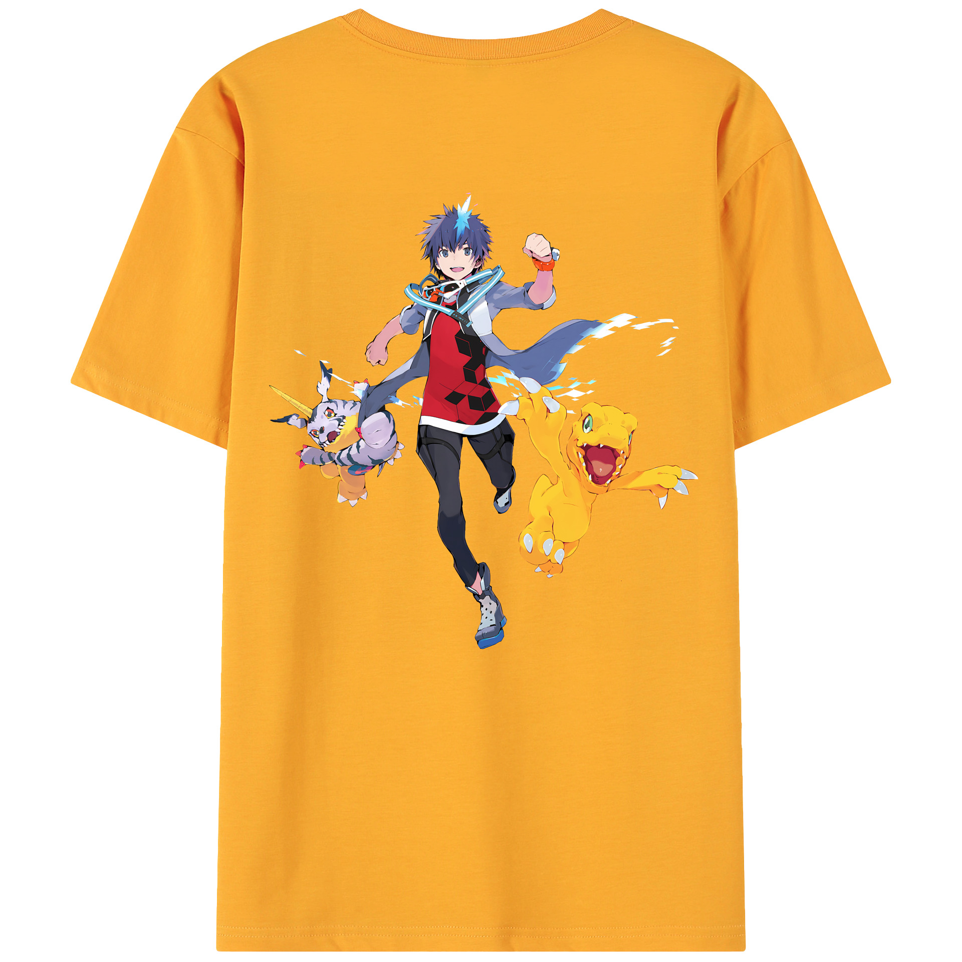 （画像用） Digimon デジタルモンスター/デジモン 綿100％ メンズ半袖Tシャツ（バックプリント） 通気性