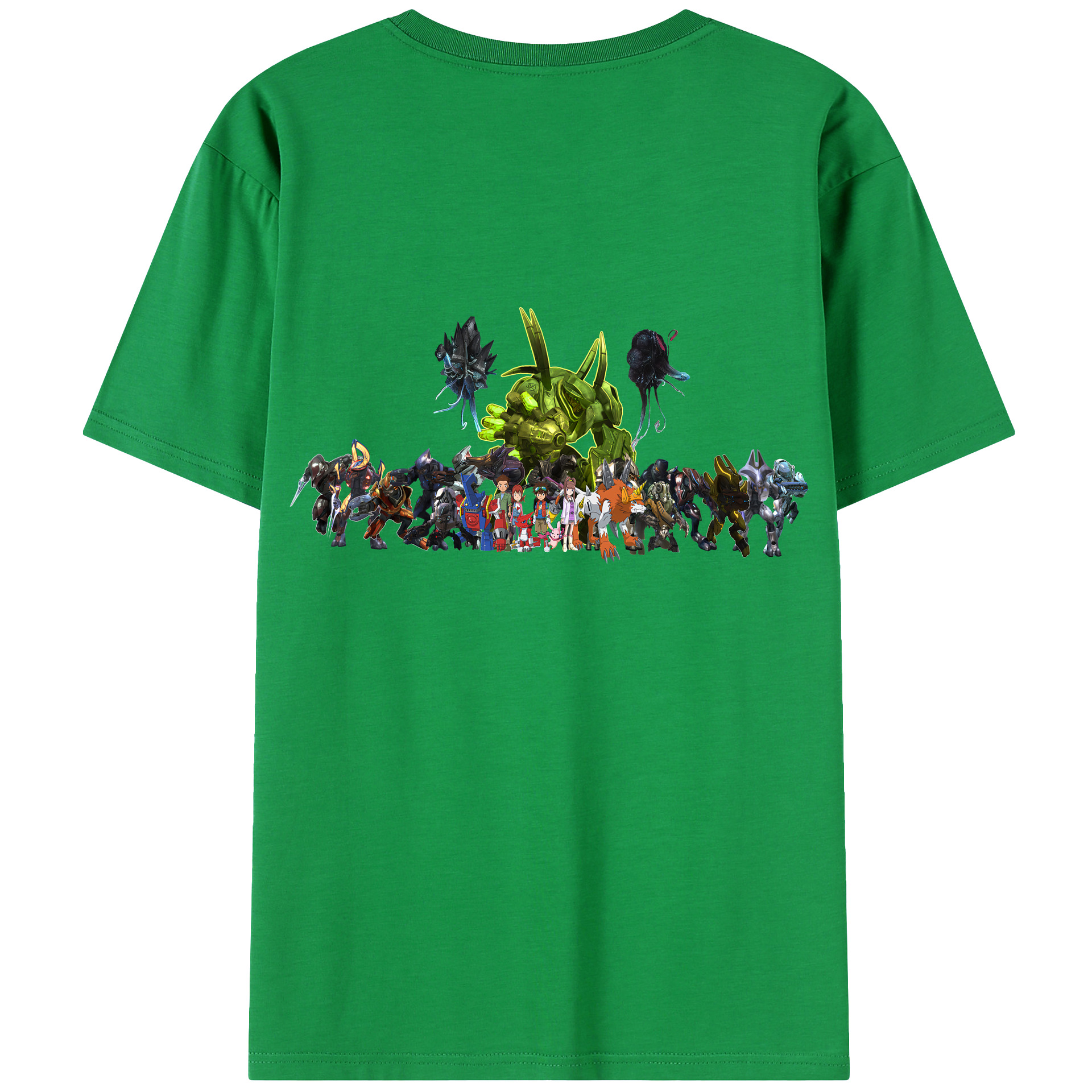 （画像用） Digimon デジタルモンスター/デジモン 綿100％ メンズ半袖Tシャツ（バックプリント） 通気性
