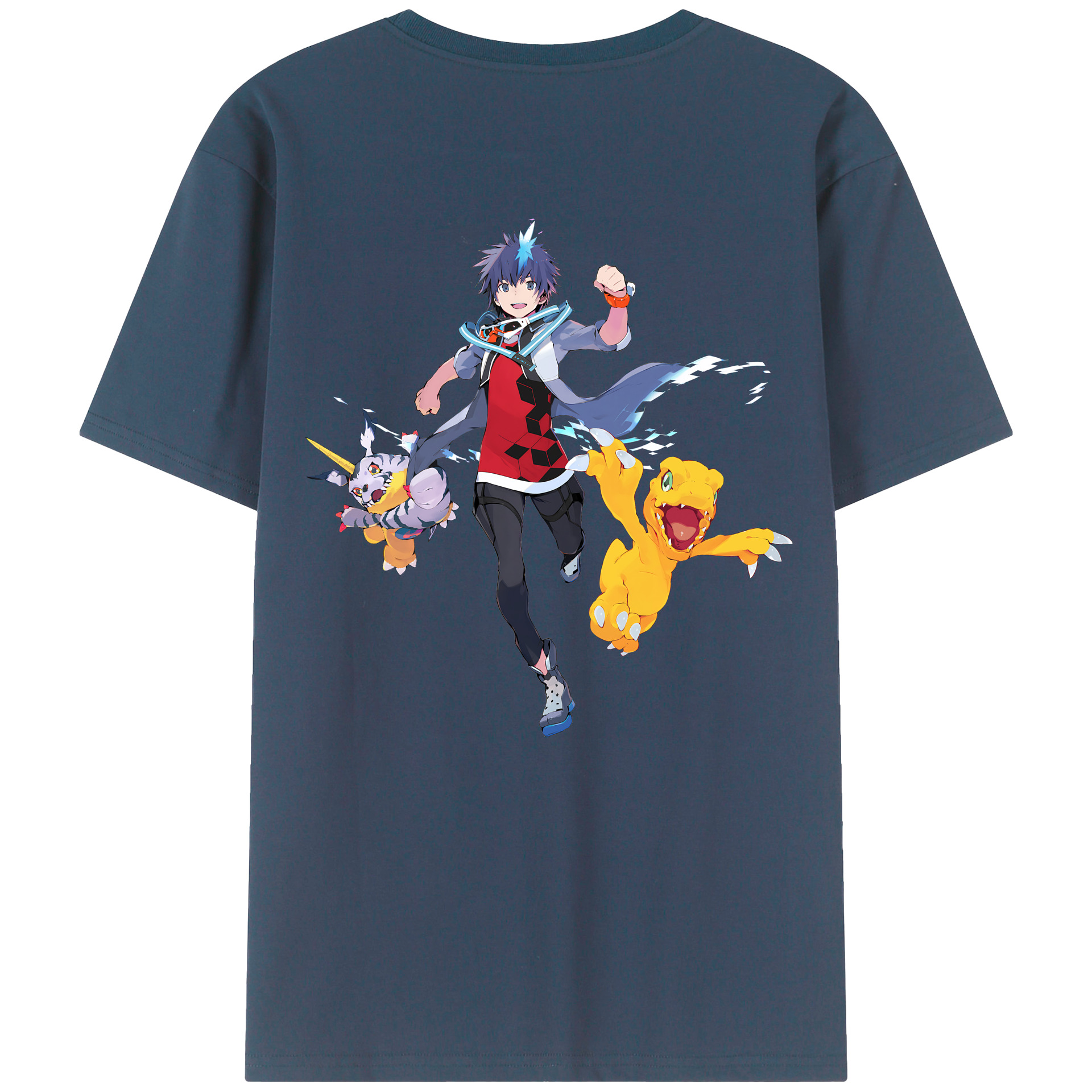 （画像用） Digimon デジタルモンスター/デジモン 綿100％ メンズ半袖Tシャツ（バックプリント） 通気性