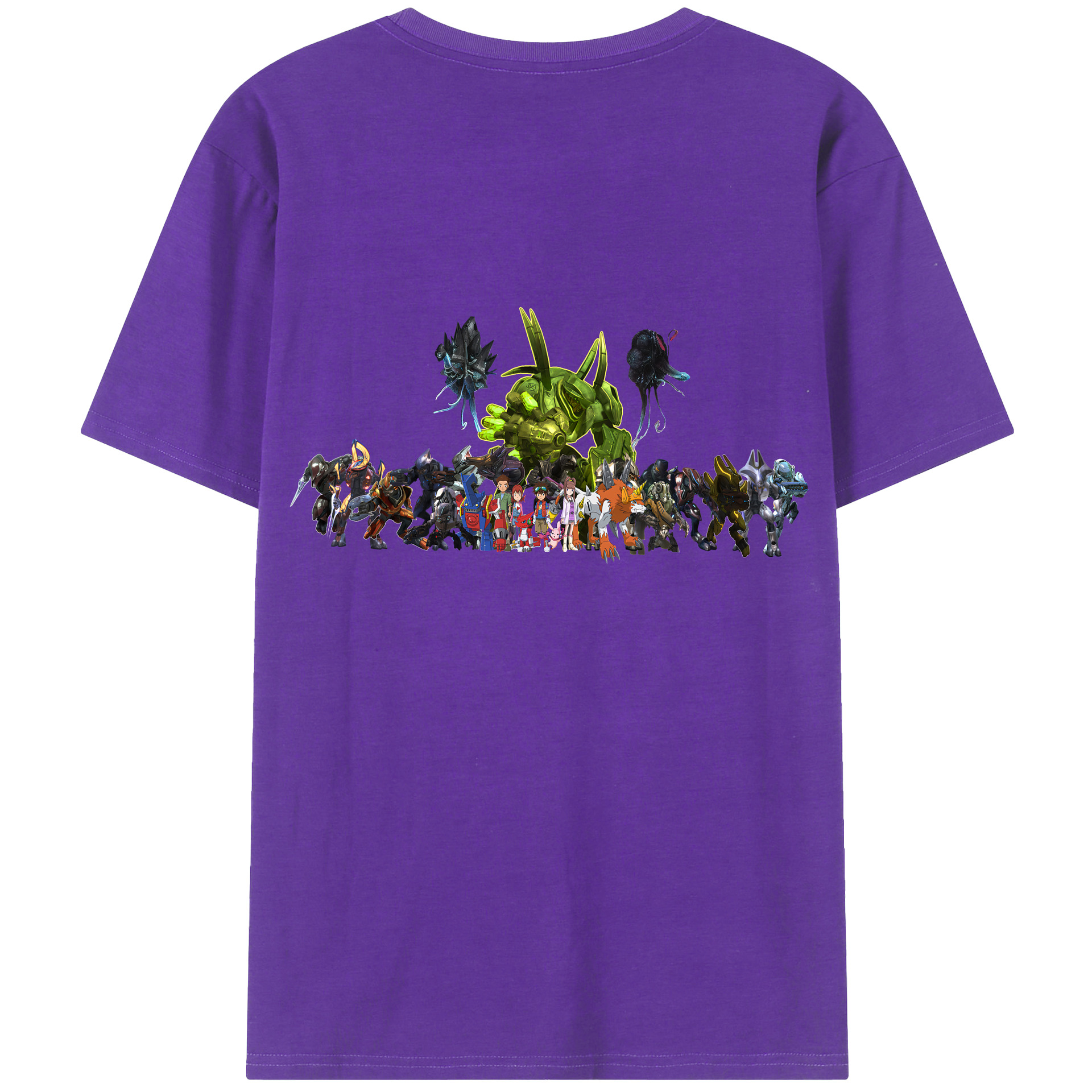 （画像用） Digimon デジタルモンスター/デジモン 綿100％ メンズ半袖Tシャツ（バックプリント） 通気性