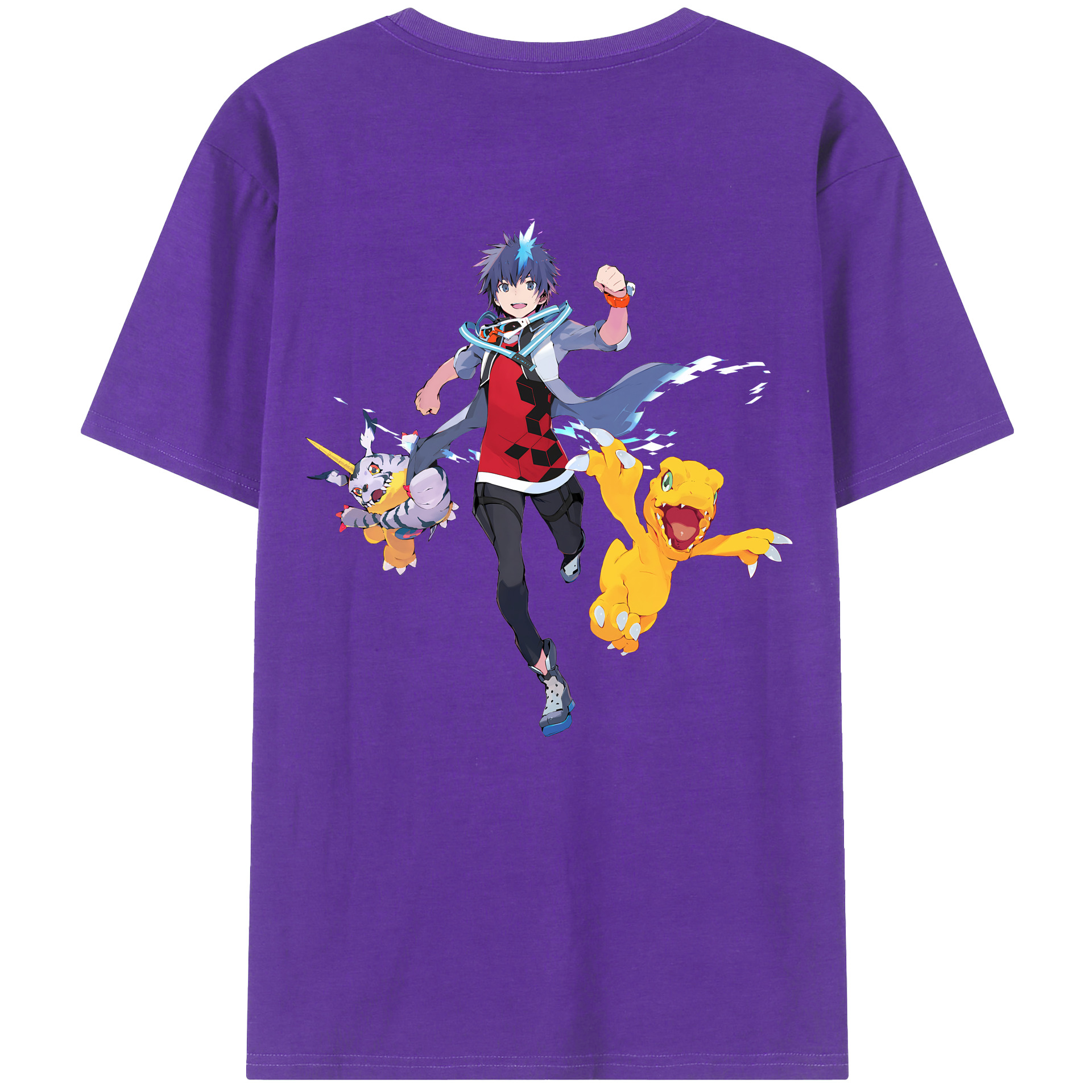 （画像用） Digimon デジタルモンスター/デジモン 綿100％ メンズ半袖Tシャツ（バックプリント） 通気性