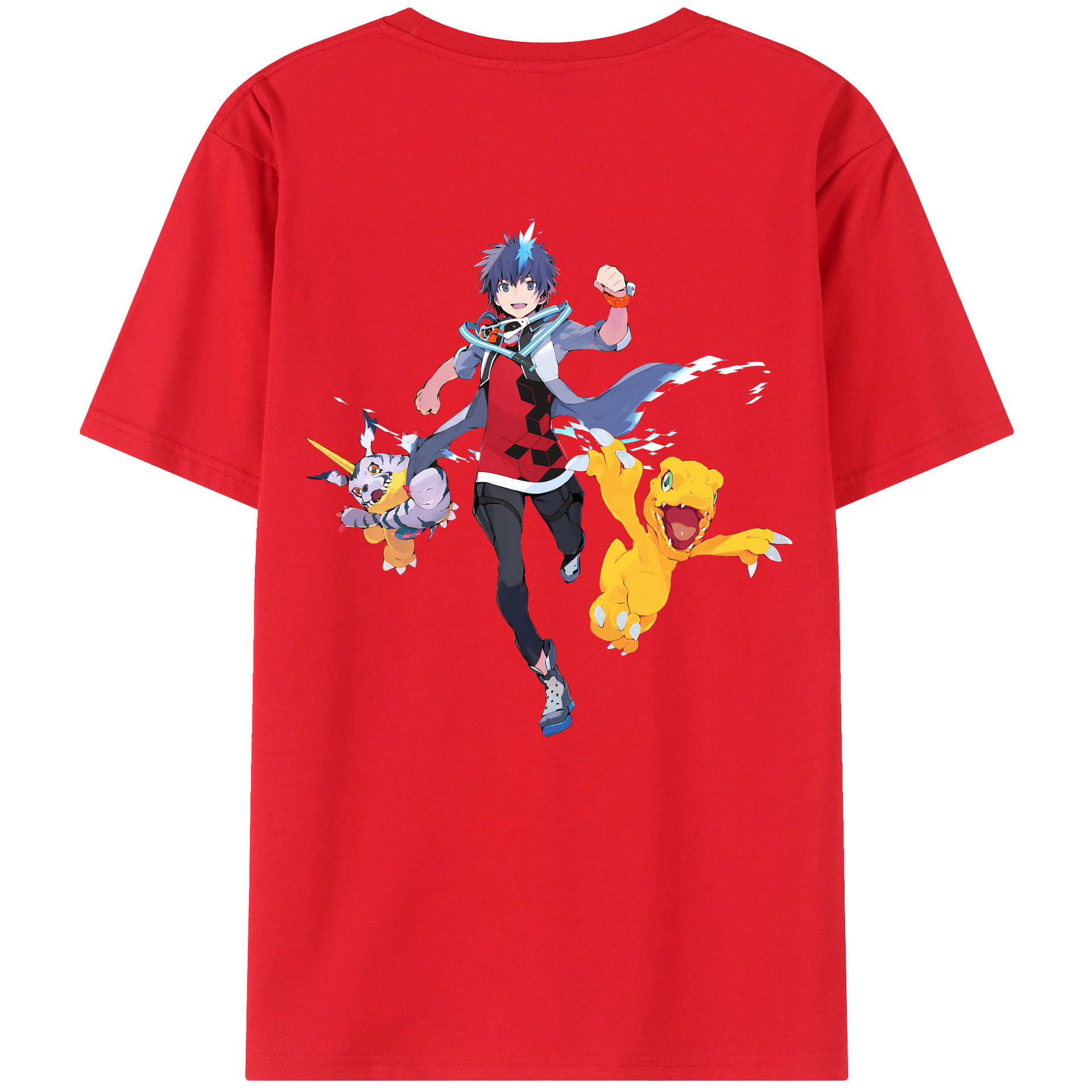 （画像用） Digimon デジタルモンスター/デジモン 綿100％ メンズ半袖Tシャツ（バックプリント） 通気性
