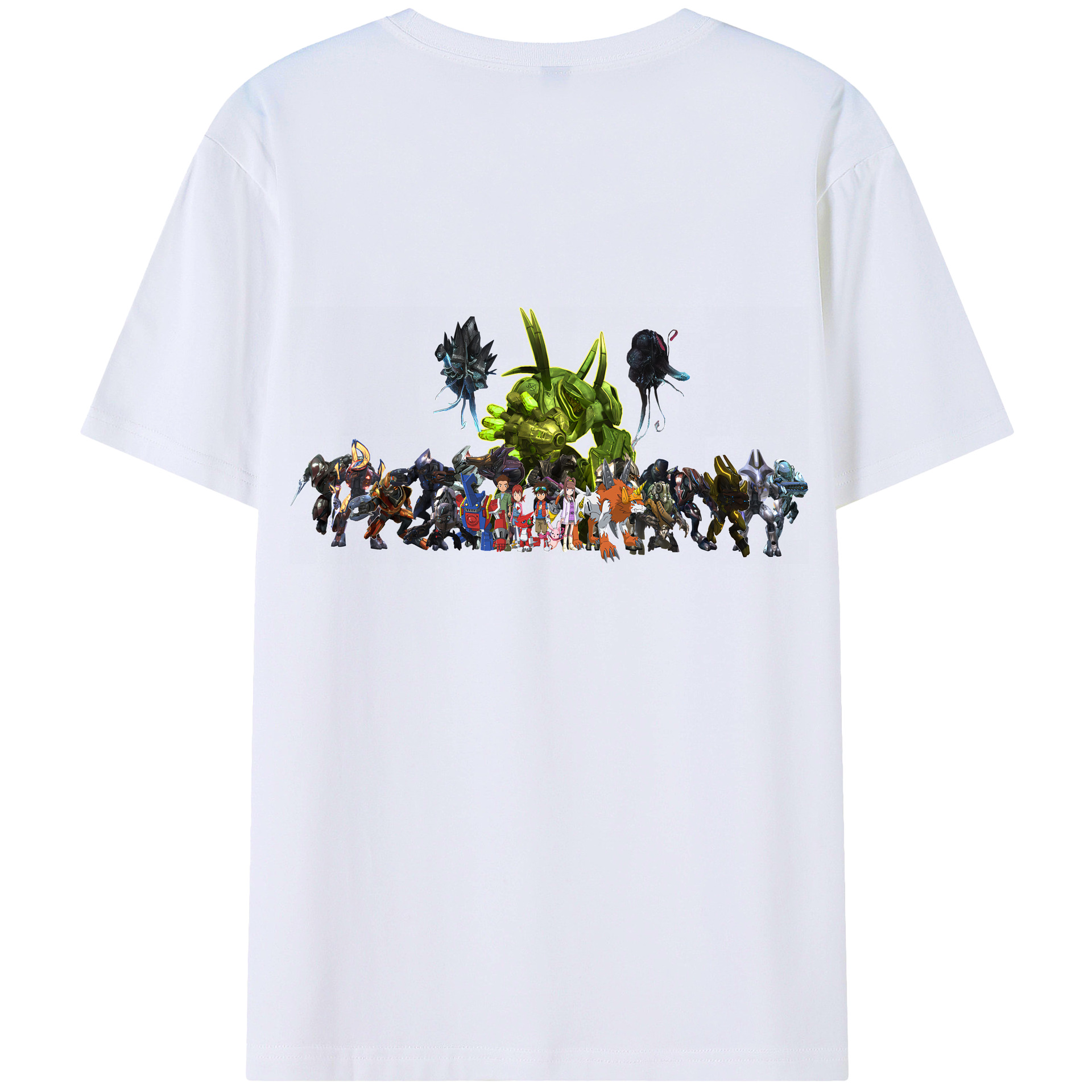 （画像用） Digimon デジタルモンスター/デジモン 綿100％ メンズ半袖Tシャツ（バックプリント） 通気性