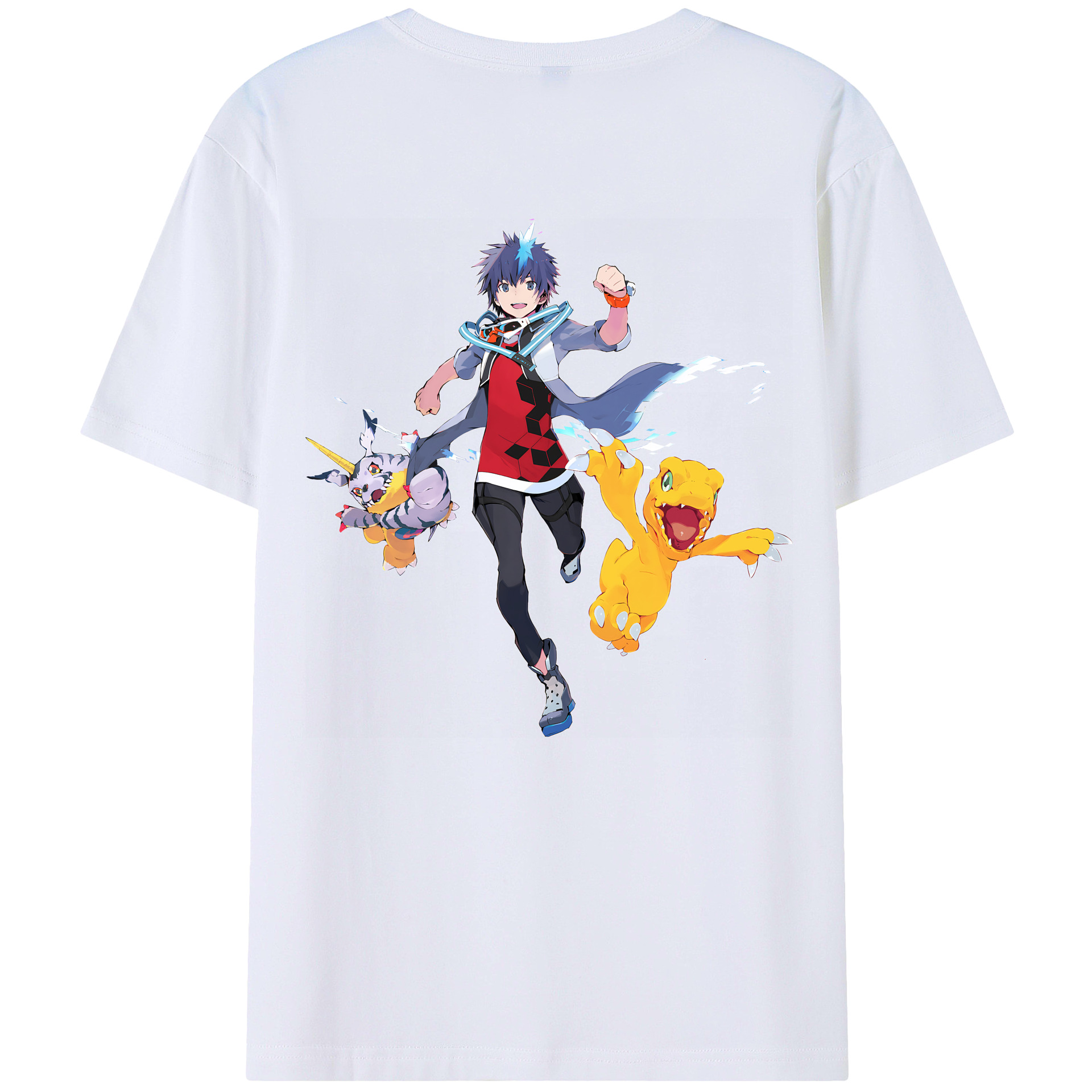 （画像用） Digimon デジタルモンスター/デジモン 綿100％ メンズ半袖Tシャツ（バックプリント） 通気性
