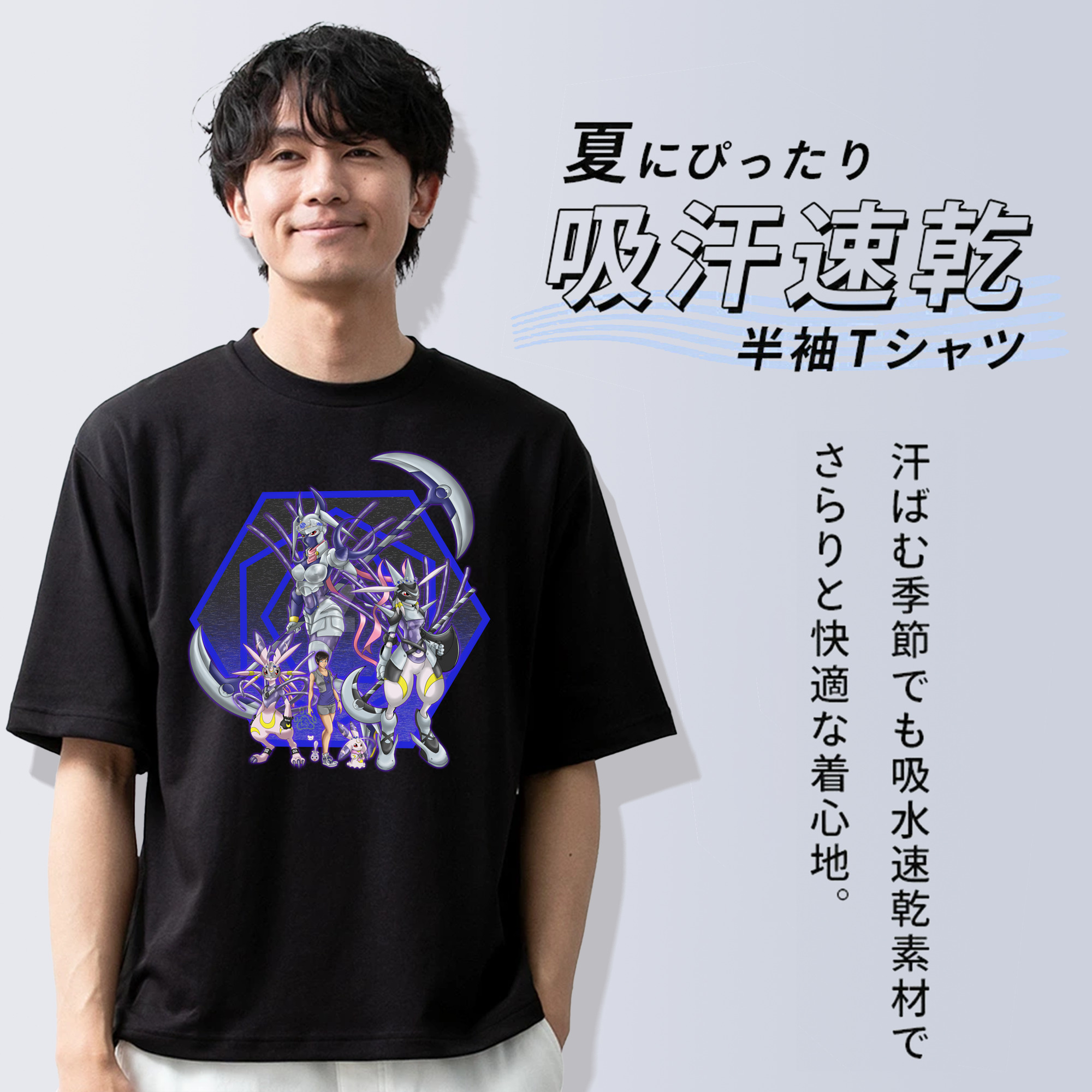 Digimon デジタルモンスター/デジモン 綿100％ メンズ半袖Tシャツ｜肌触りやわらか＆通気性