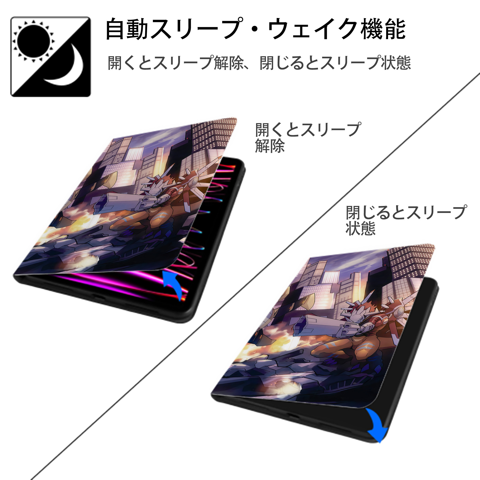 Digimon デジタルモンスター/デジモン IPad ケース ブック型 PUレザー TPU 耐衝撃 軽量 薄型 ペン収納なし 全面保護 IPad 各モデル対応
