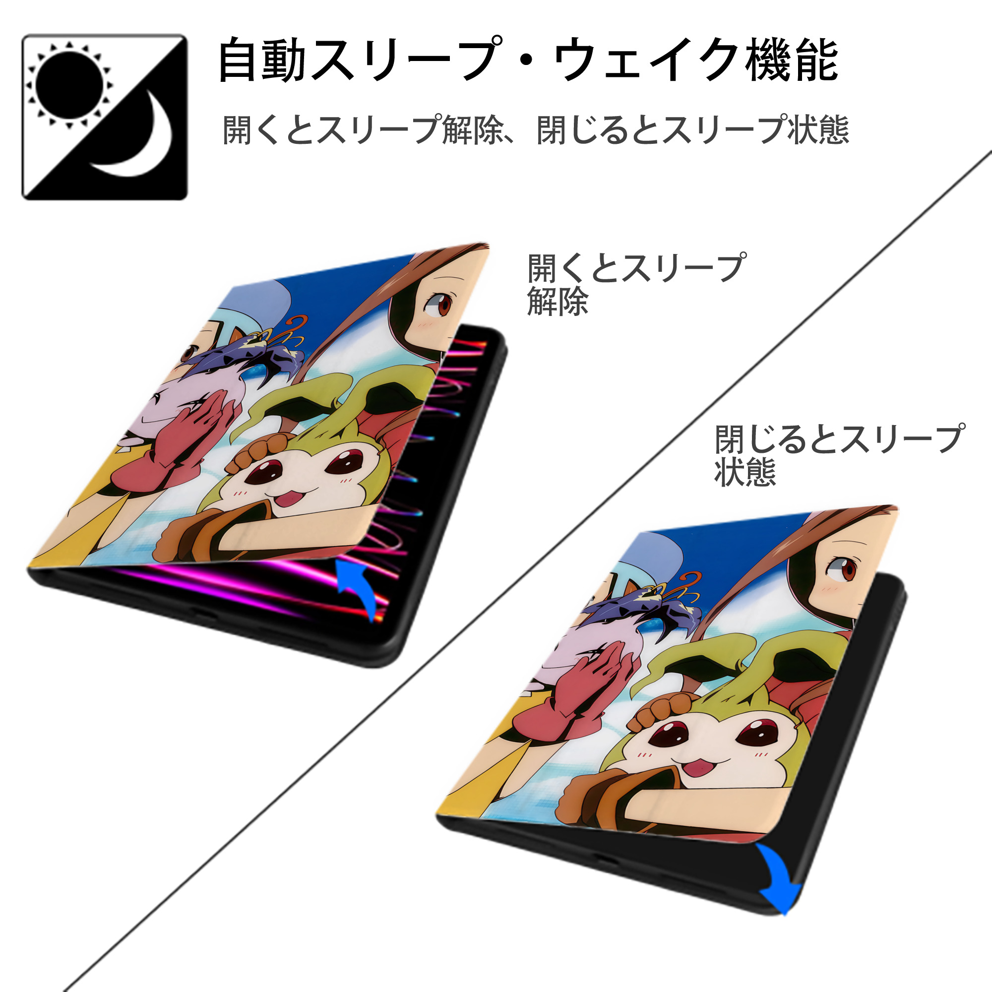 Digimon デジタルモンスター/デジモン IPad ケース ブック型 PUレザー TPU 耐衝撃 軽量 薄型 ペン収納なし 全面保護 IPad 各モデル対応