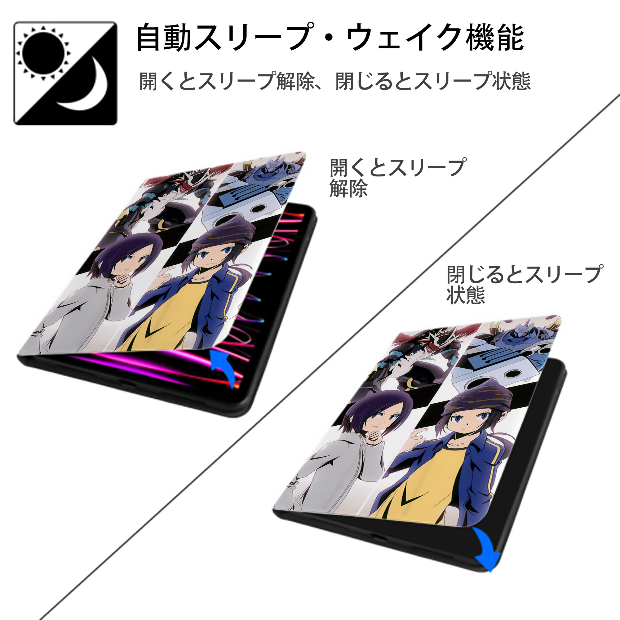 Digimon デジタルモンスター/デジモン IPad ケース ブック型 PUレザー TPU 耐衝撃 軽量 薄型 ペン収納なし 全面保護 IPad 各モデル対応