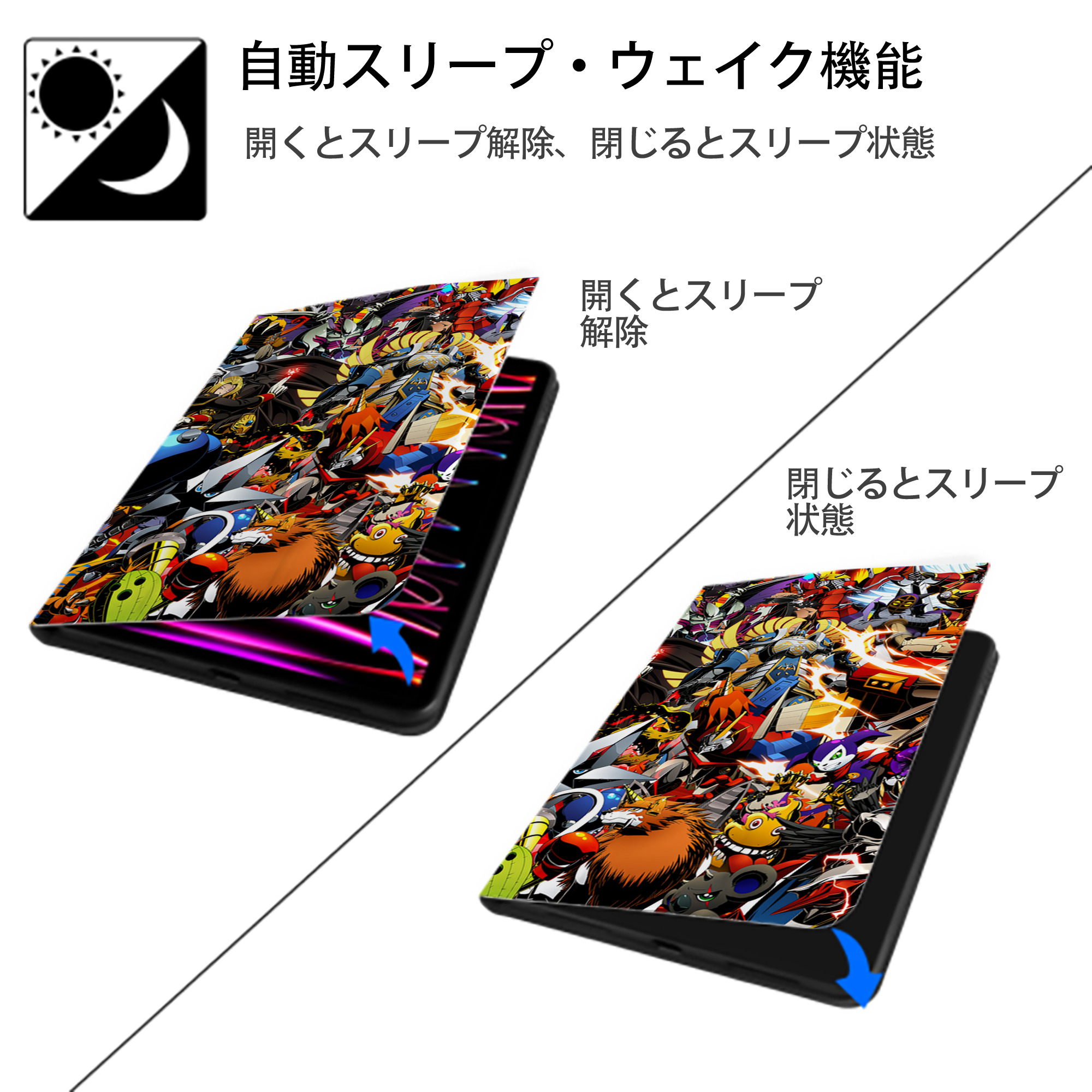 Digimon デジタルモンスター/デジモン IPad ケース ブック型 PUレザー TPU 耐衝撃 軽量 薄型 ペン収納なし 全面保護 IPad 各モデル対応