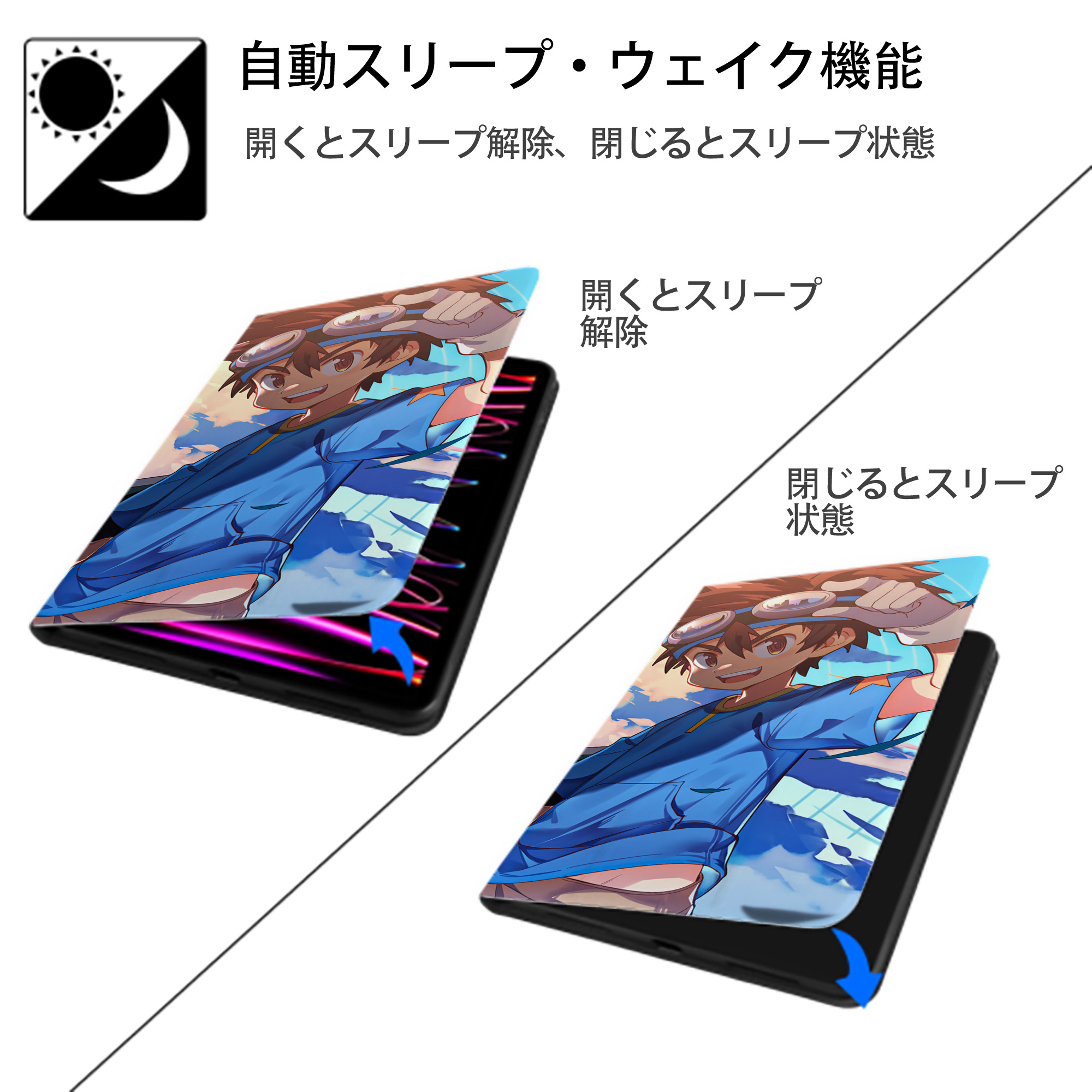 Digimon デジタルモンスター/デジモン IPad ケース ブック型 PUレザー TPU 耐衝撃 軽量 薄型 ペン収納なし 全面保護 IPad 各モデル対応