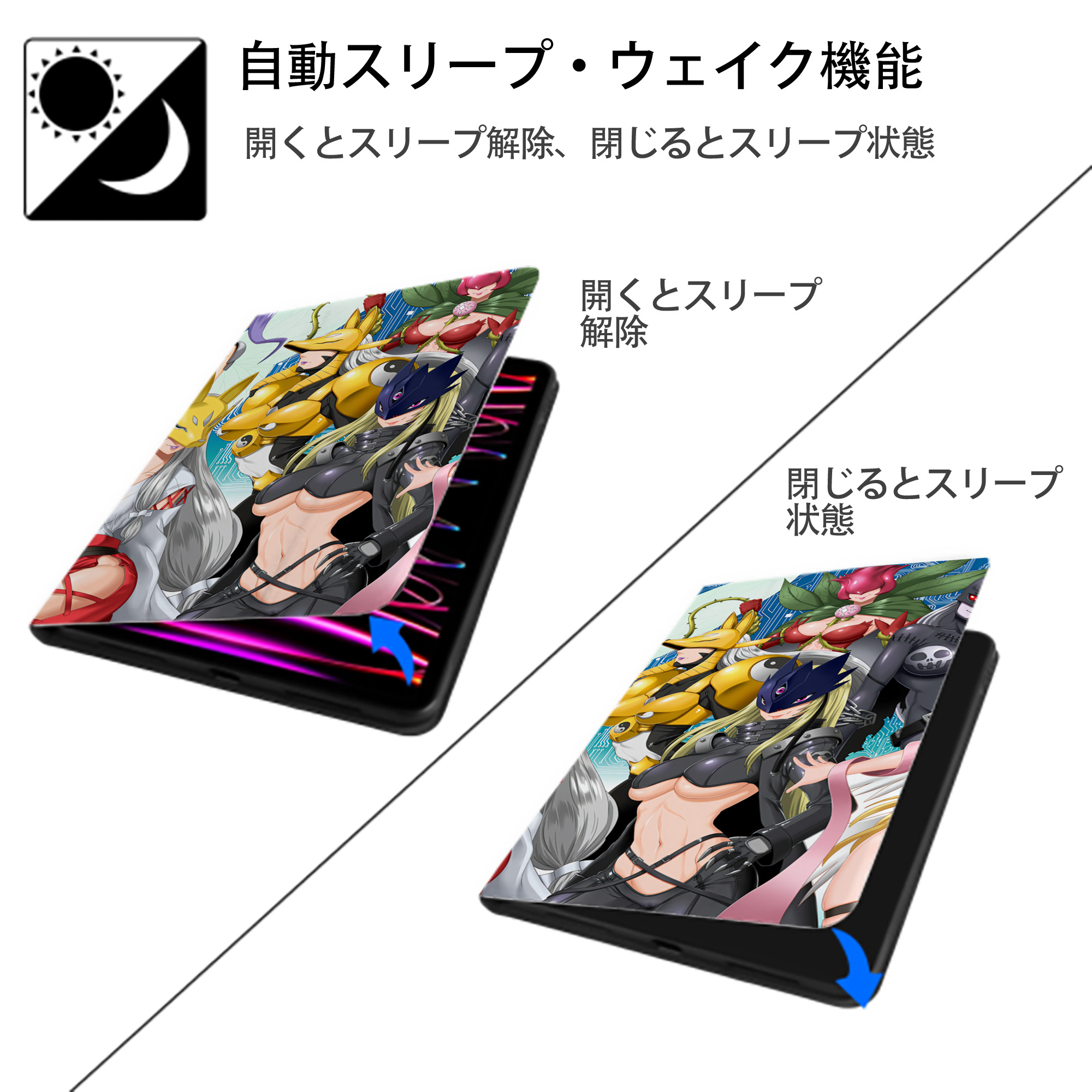 Digimon デジタルモンスター/デジモン IPadケース ペンホルダー付き ブックスタイルデザイン