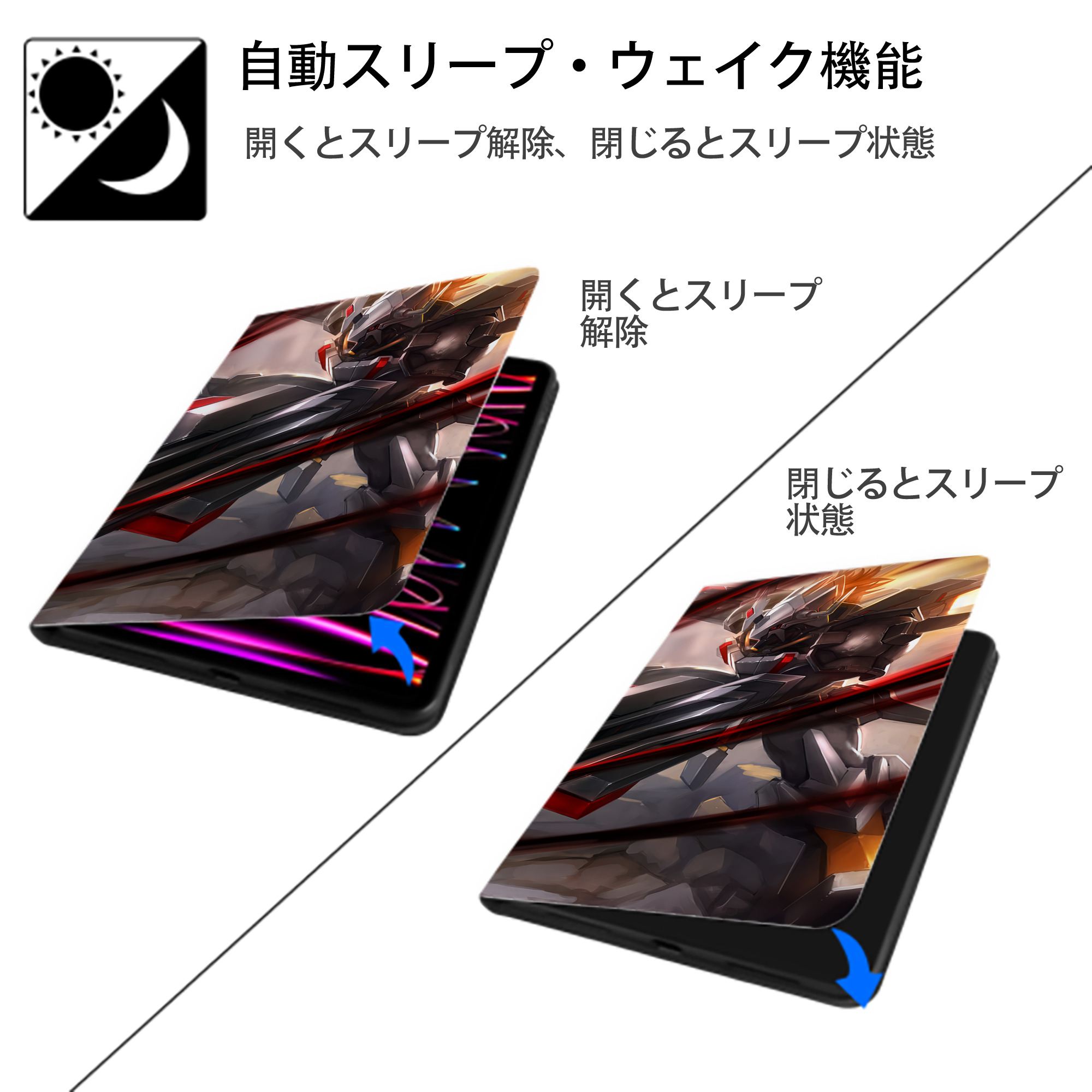 Digimon デジタルモンスター/デジモン IPadケース ペンホルダー付き ブックスタイルデザイン