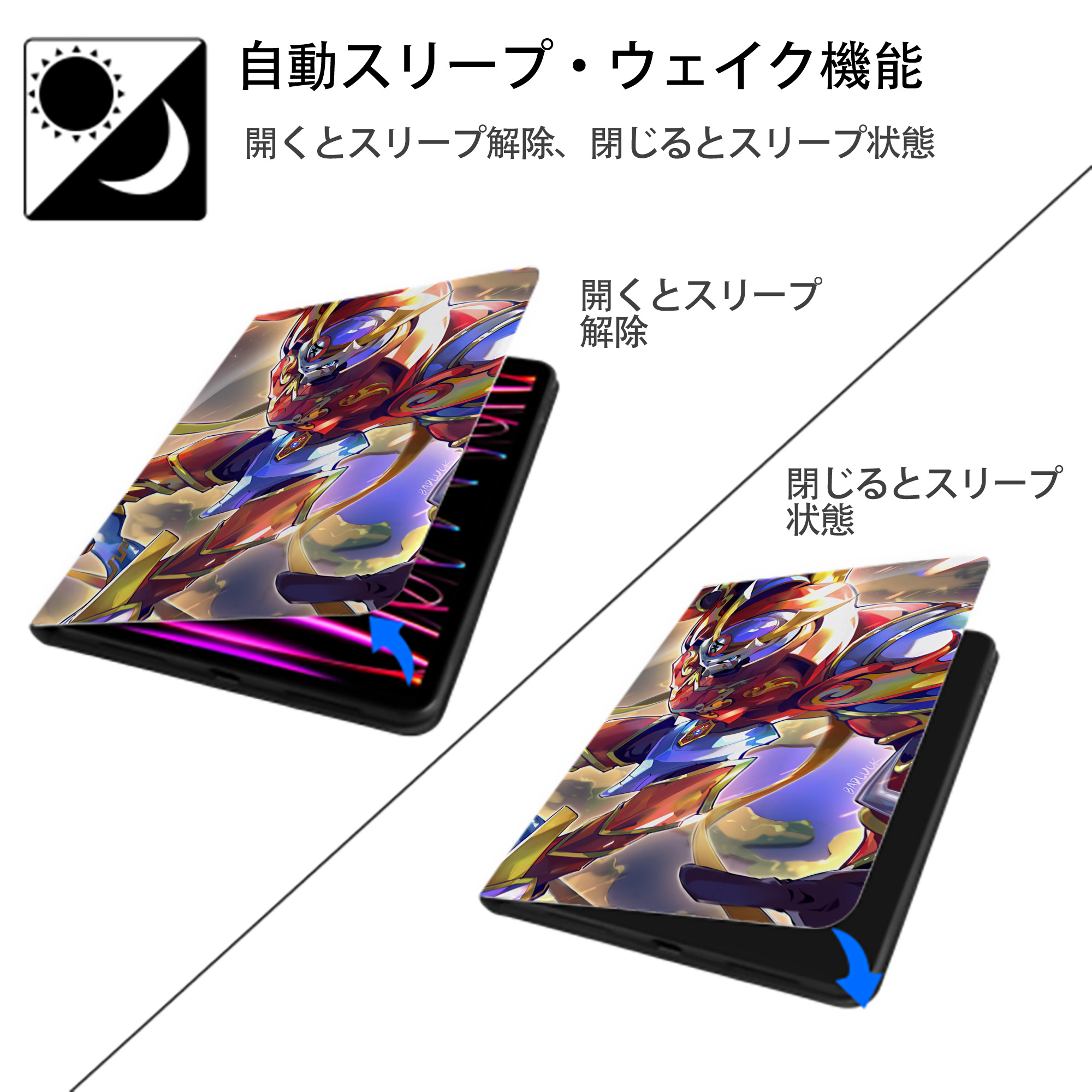 Digimon デジタルモンスター/デジモン IPadケース ペンホルダー付き ブックスタイルデザイン