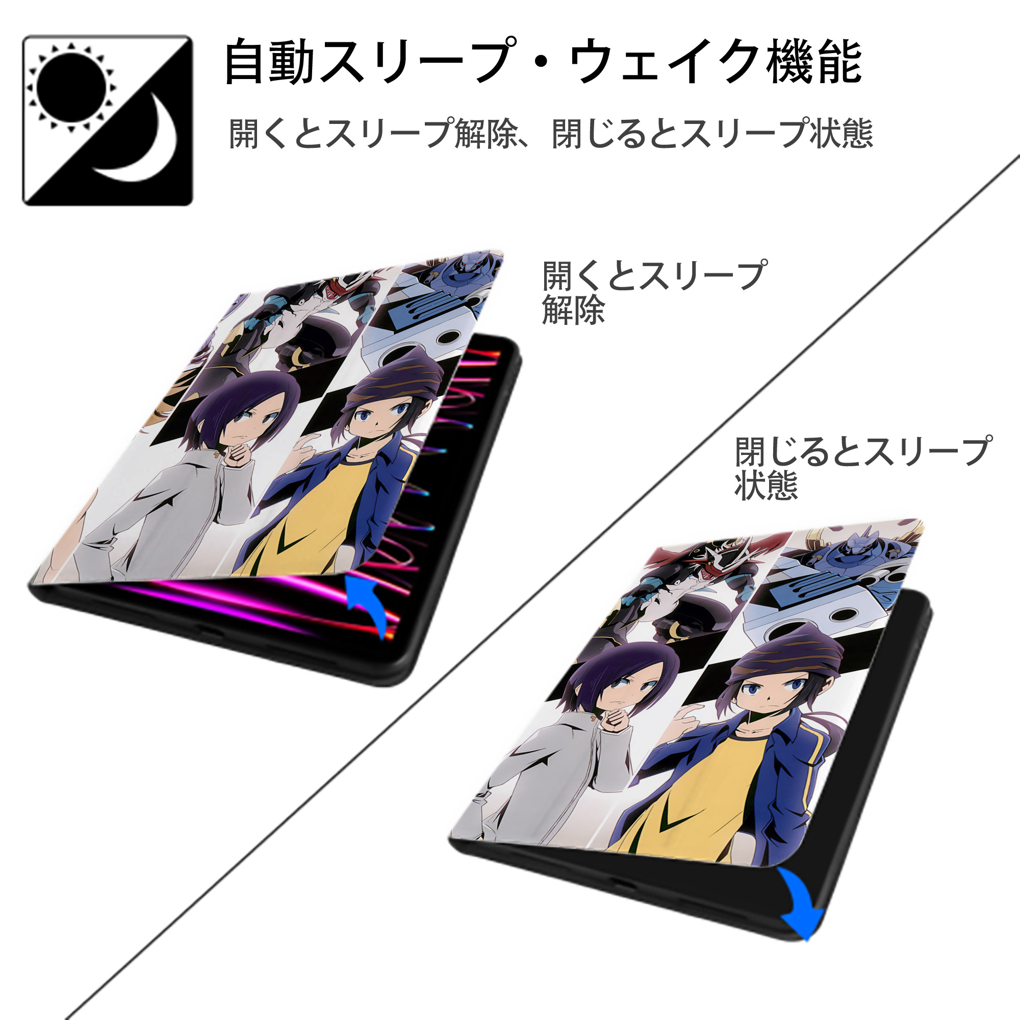 Digimon デジタルモンスター/デジモン IPadケース ペンホルダー付き ブックスタイルデザイン
