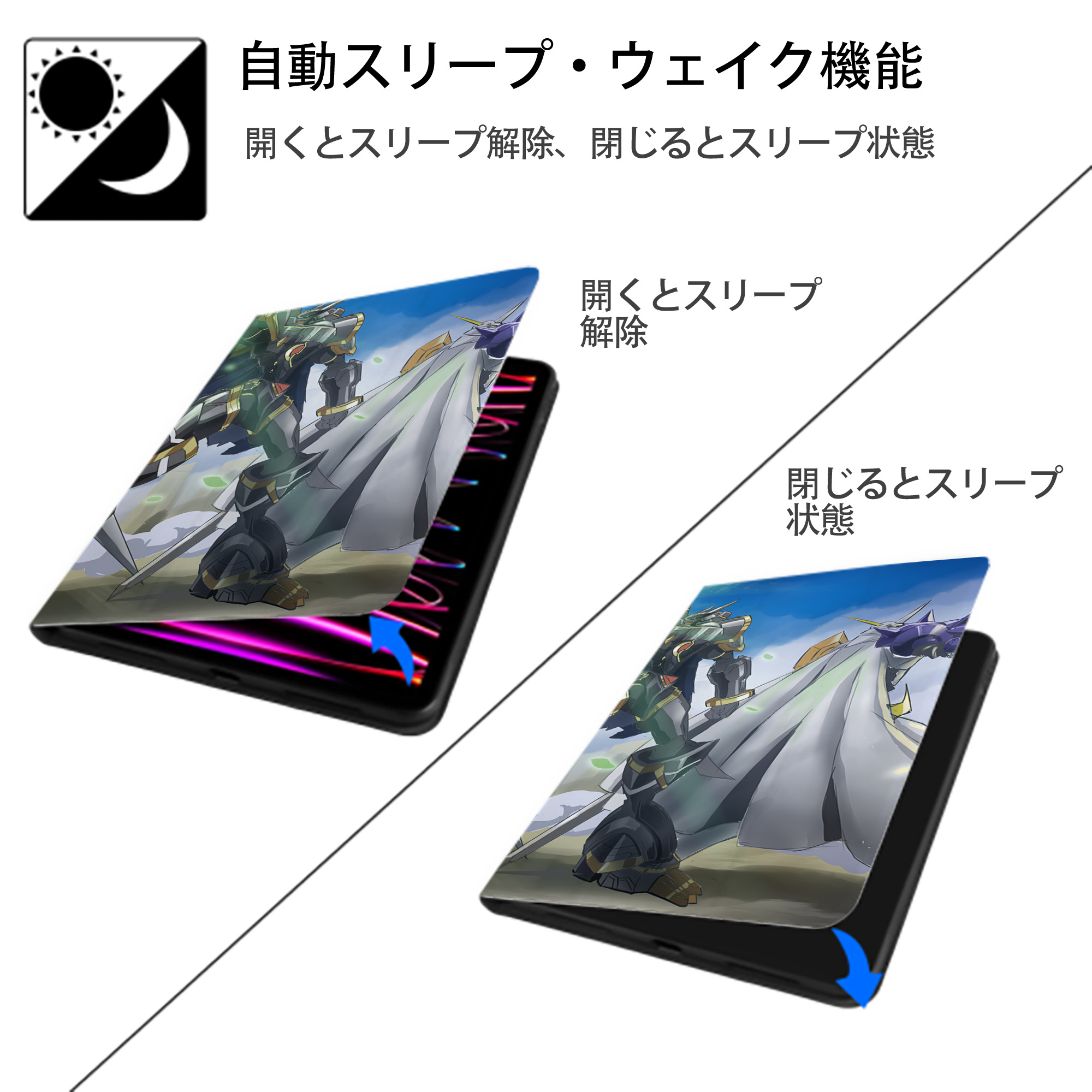 Digimon デジタルモンスター/デジモン IPadケース ペンホルダー付き ブックスタイルデザイン