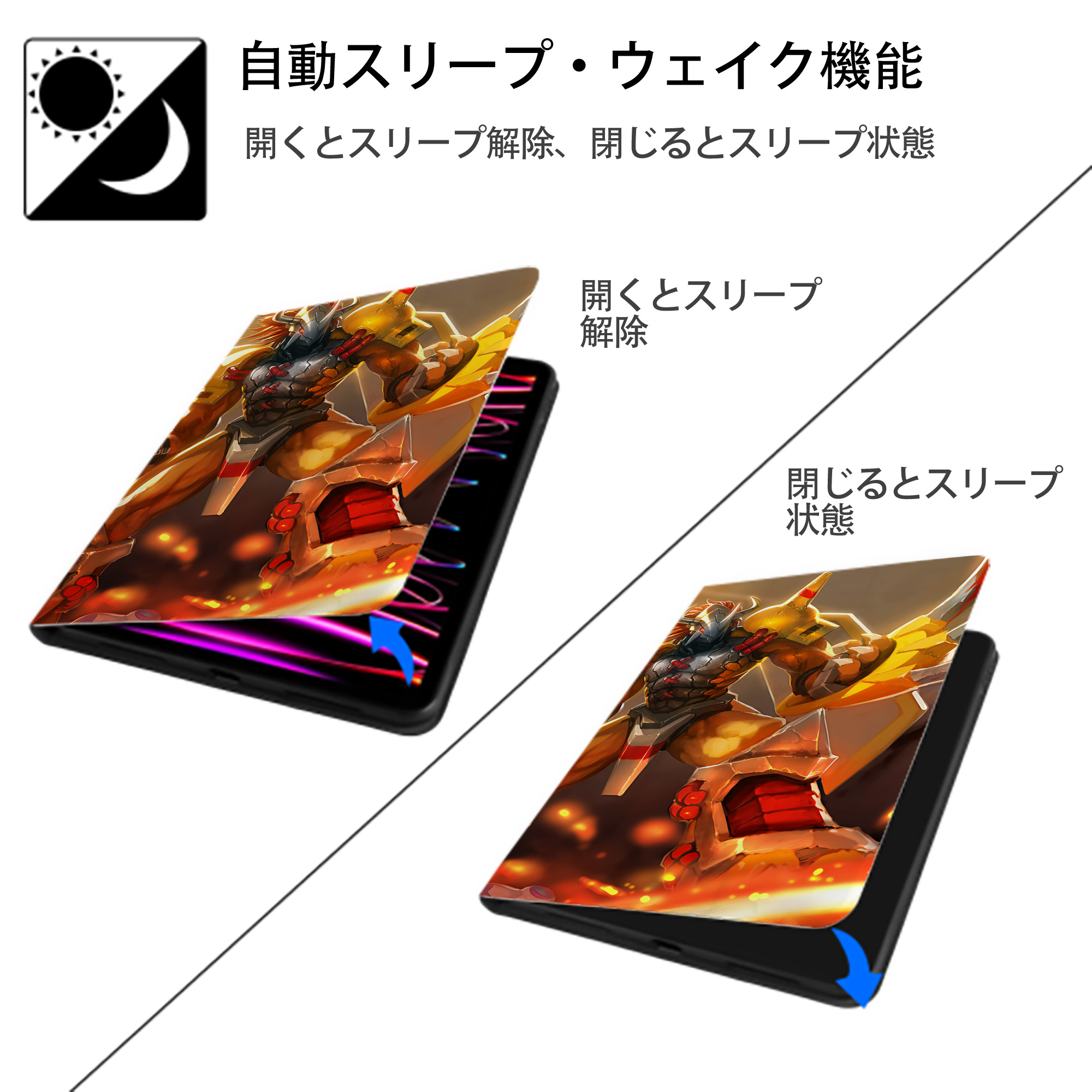 Digimon デジタルモンスター/デジモン IPadケース ペンホルダー付き ブックスタイルデザイン