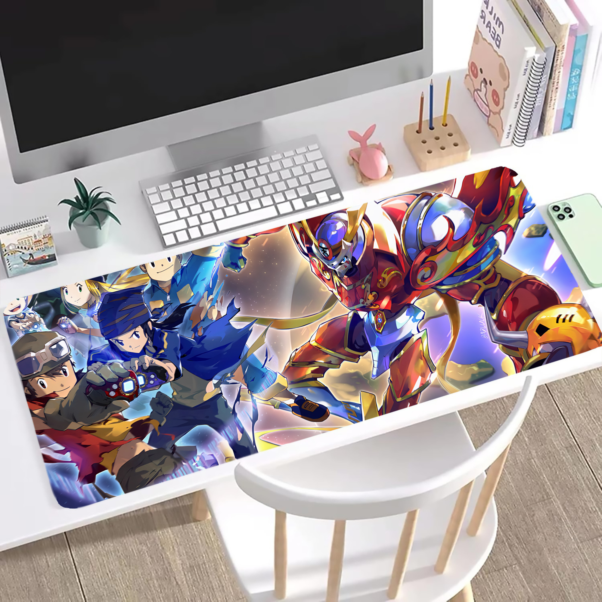 （画像用） Digimon デジタルモンスター/デジモン ステッチ加工 大判デスクマット／滑り止めマウスパッド
