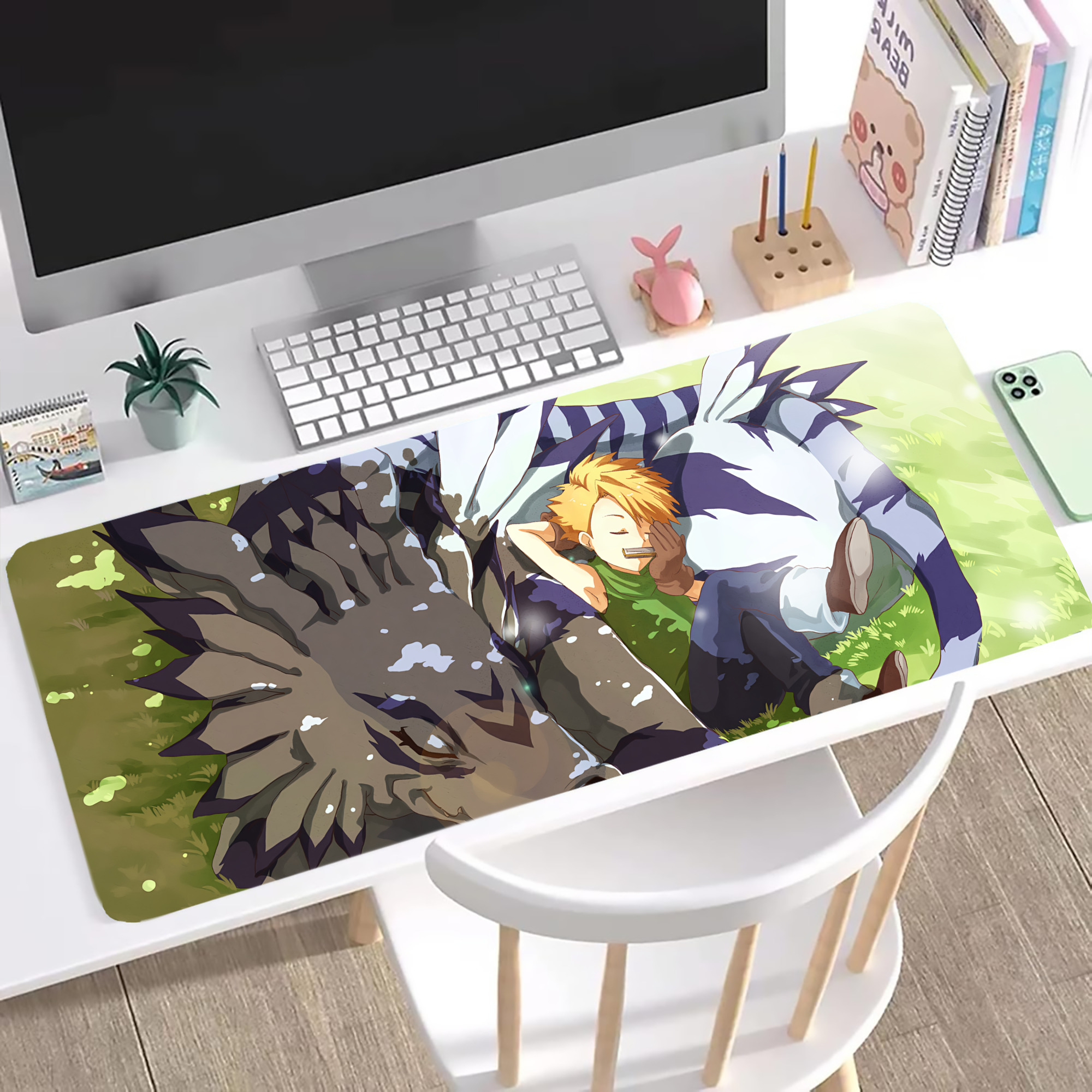 （画像用） Digimon デジタルモンスター/デジモン ステッチ加工 大判デスクマット／滑り止めマウスパッド