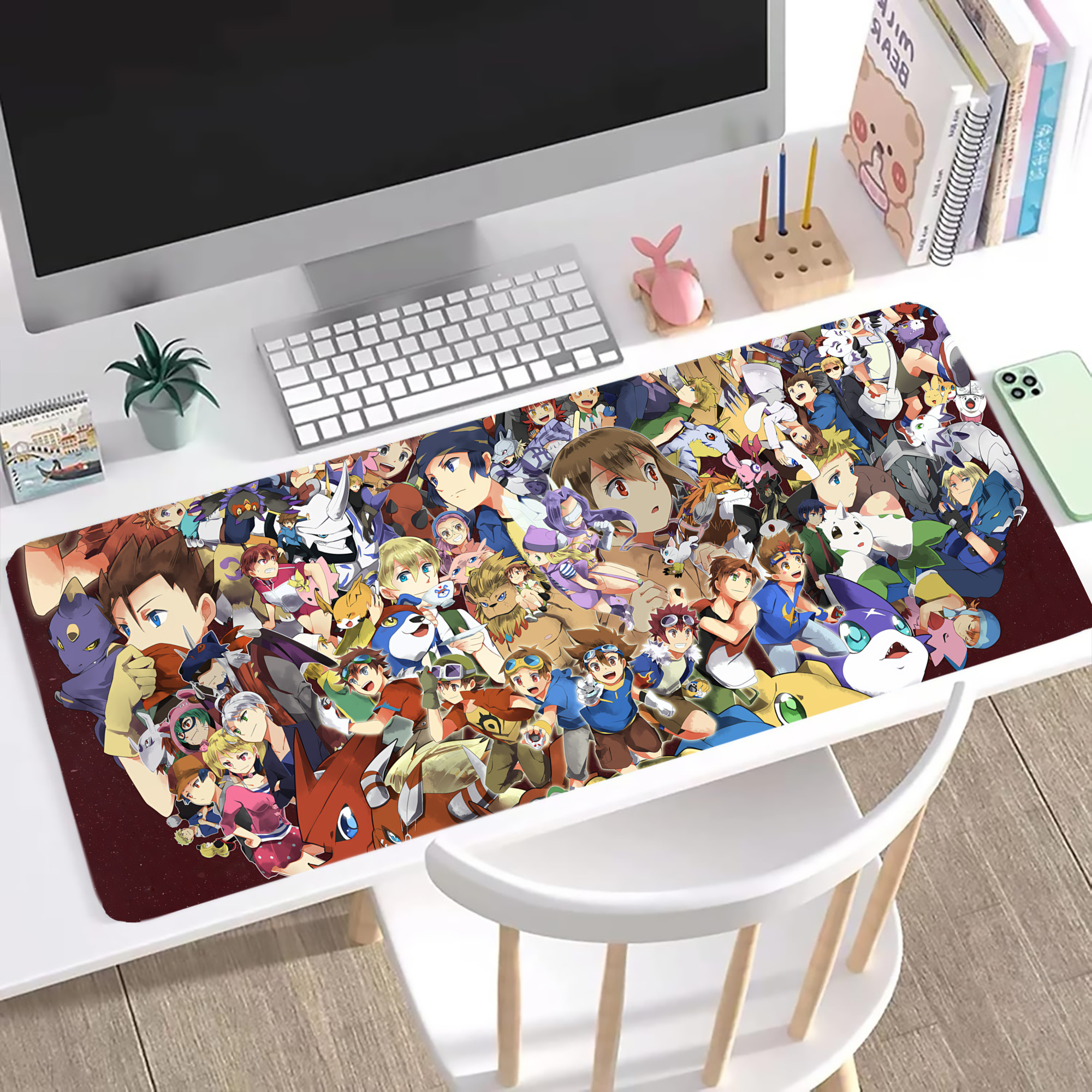 （画像用） Digimon デジタルモンスター/デジモン ステッチ加工 大判デスクマット／滑り止めマウスパッド