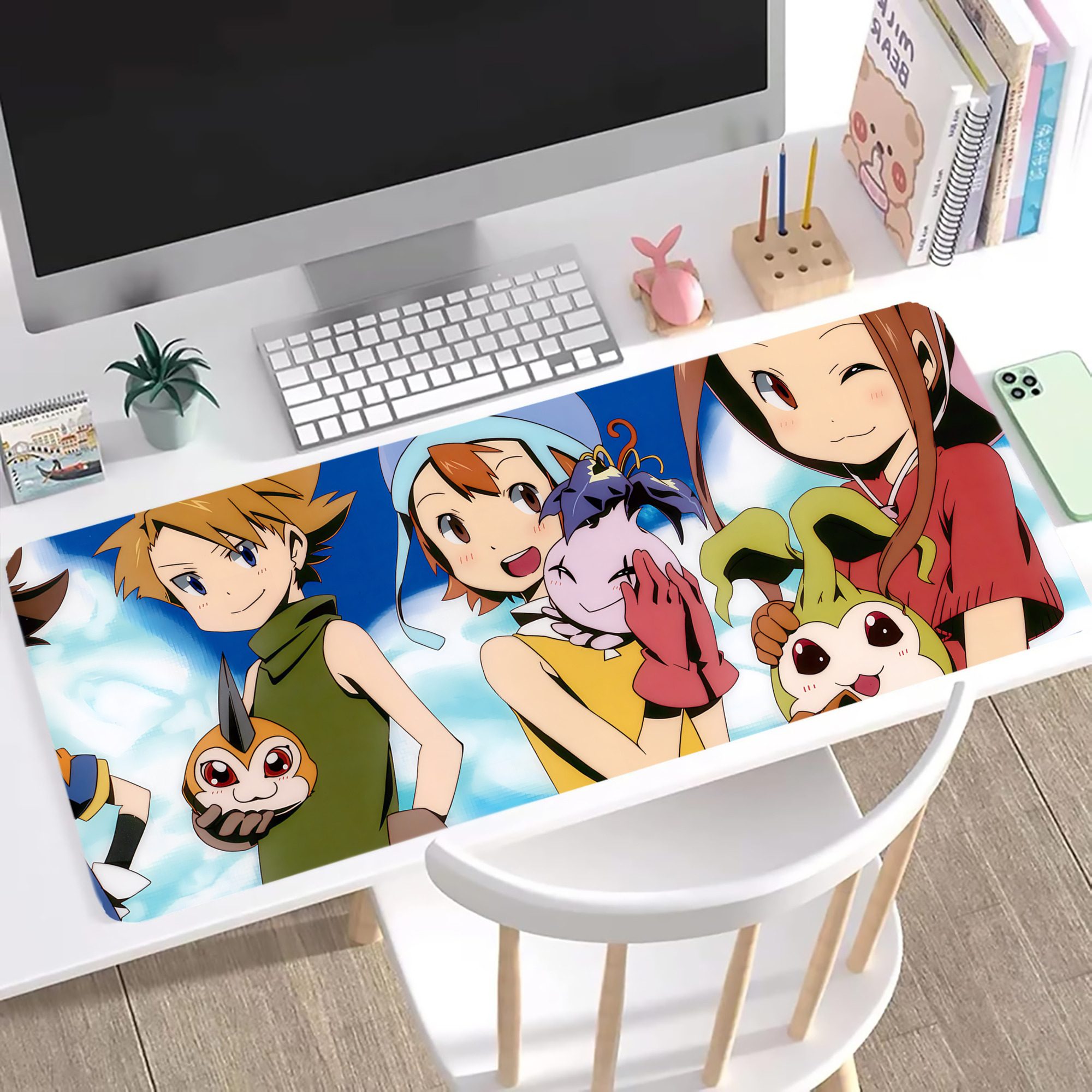（画像用） Digimon デジタルモンスター/デジモン ステッチ加工 大判デスクマット／滑り止めマウスパッド
