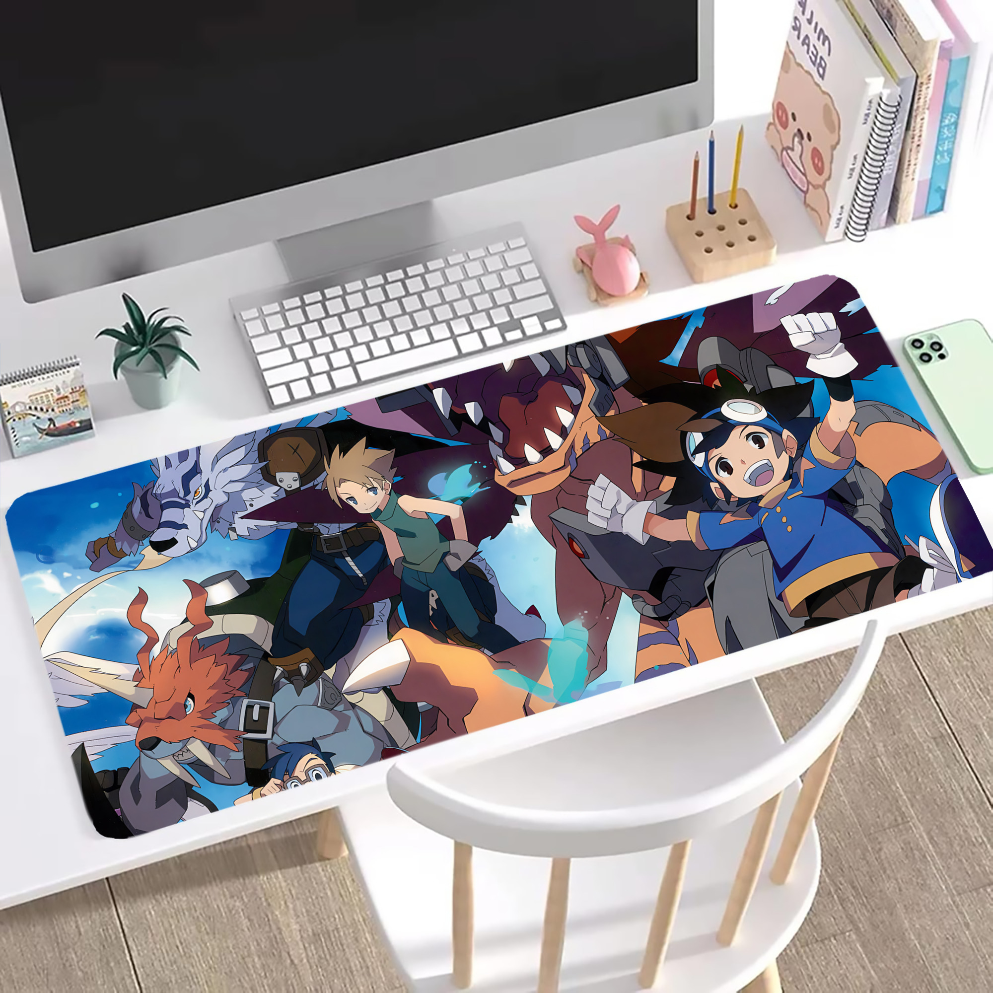 （画像用） Digimon デジタルモンスター/デジモン ステッチ加工 大判デスクマット／滑り止めマウスパッド