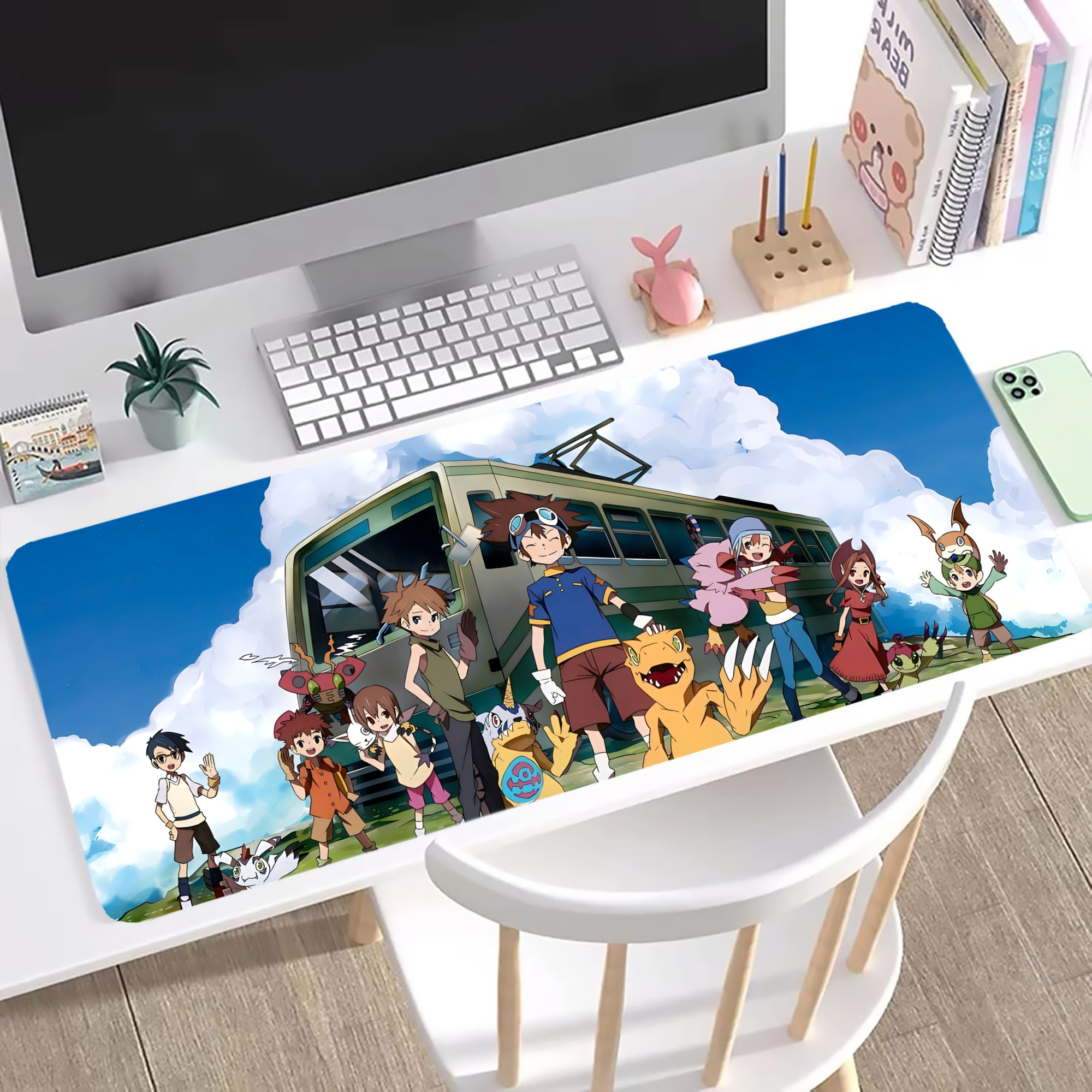 （画像用） Digimon デジタルモンスター/デジモン ステッチ加工 大判デスクマット／滑り止めマウスパッド