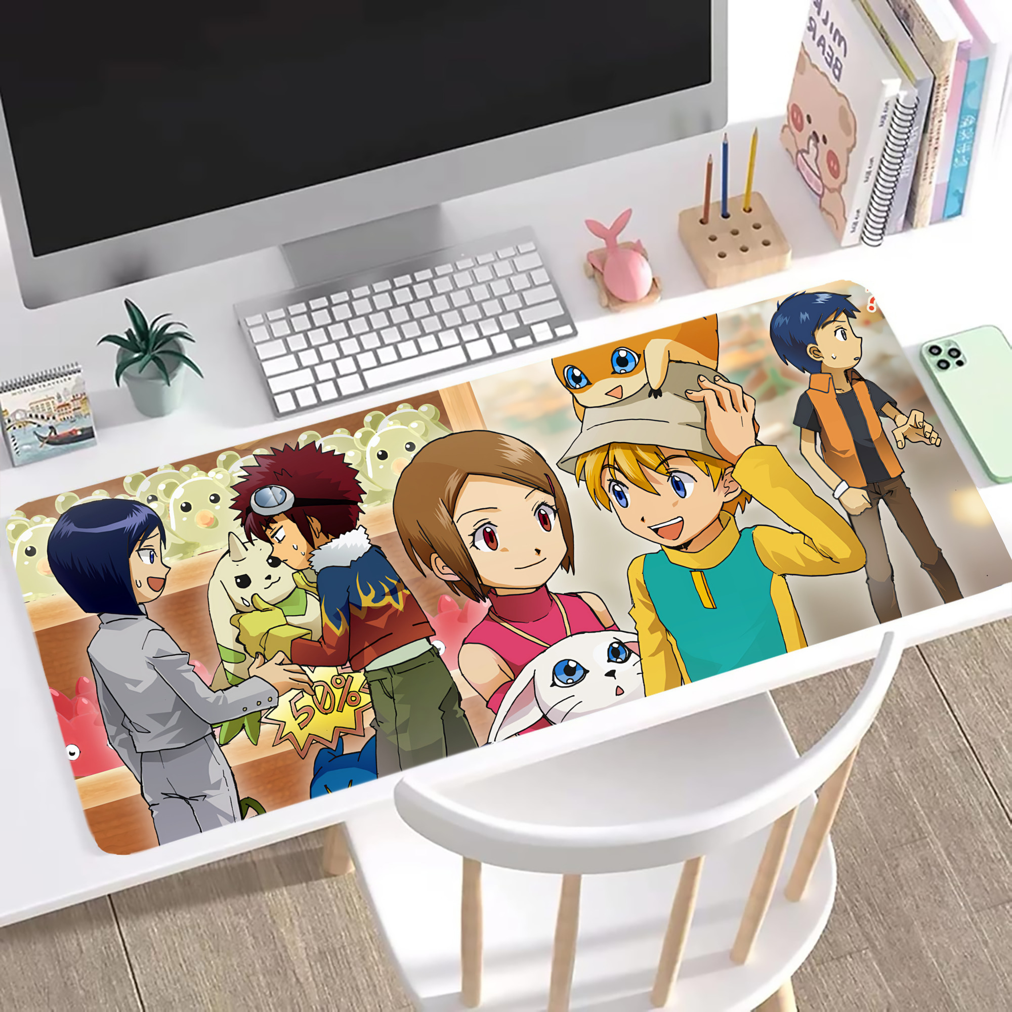 （画像用） Digimon デジタルモンスター/デジモン ステッチ加工 大判デスクマット／滑り止めマウスパッド