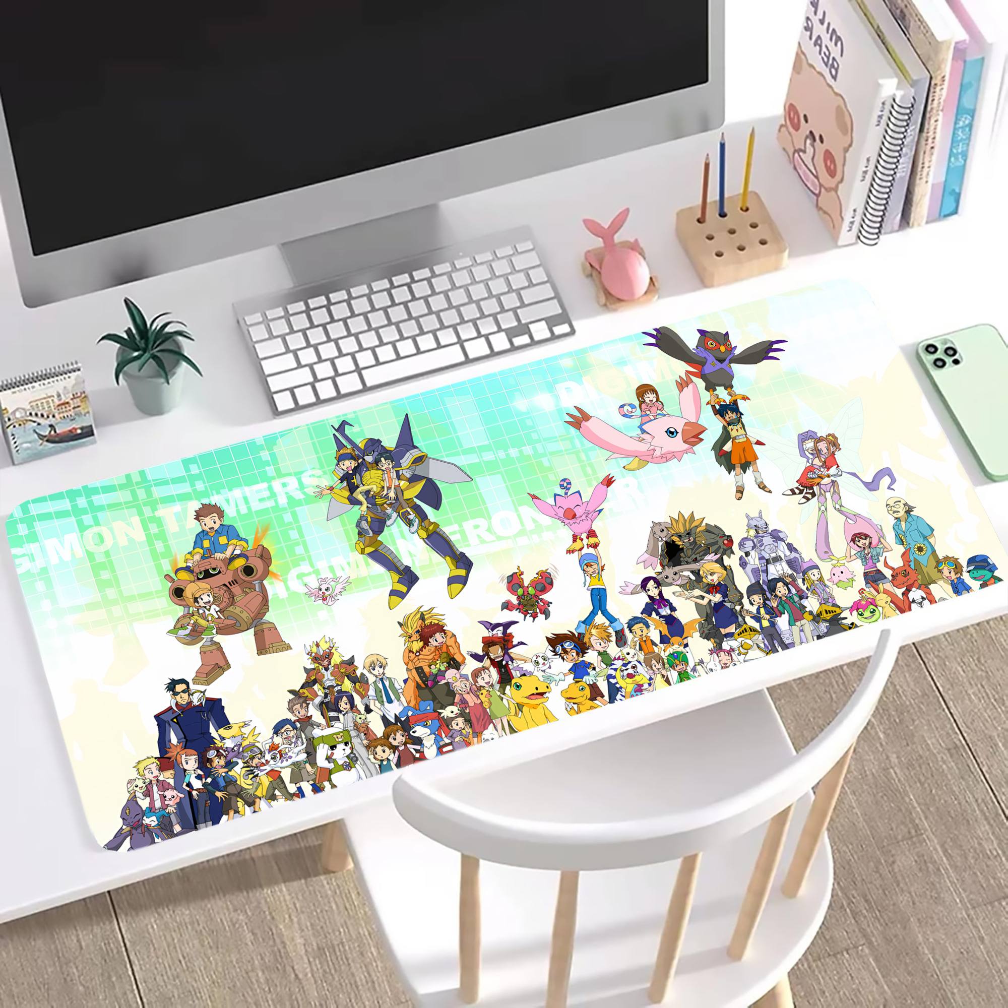 （画像用） Digimon デジタルモンスター/デジモン ステッチ加工 大判デスクマット／滑り止めマウスパッド