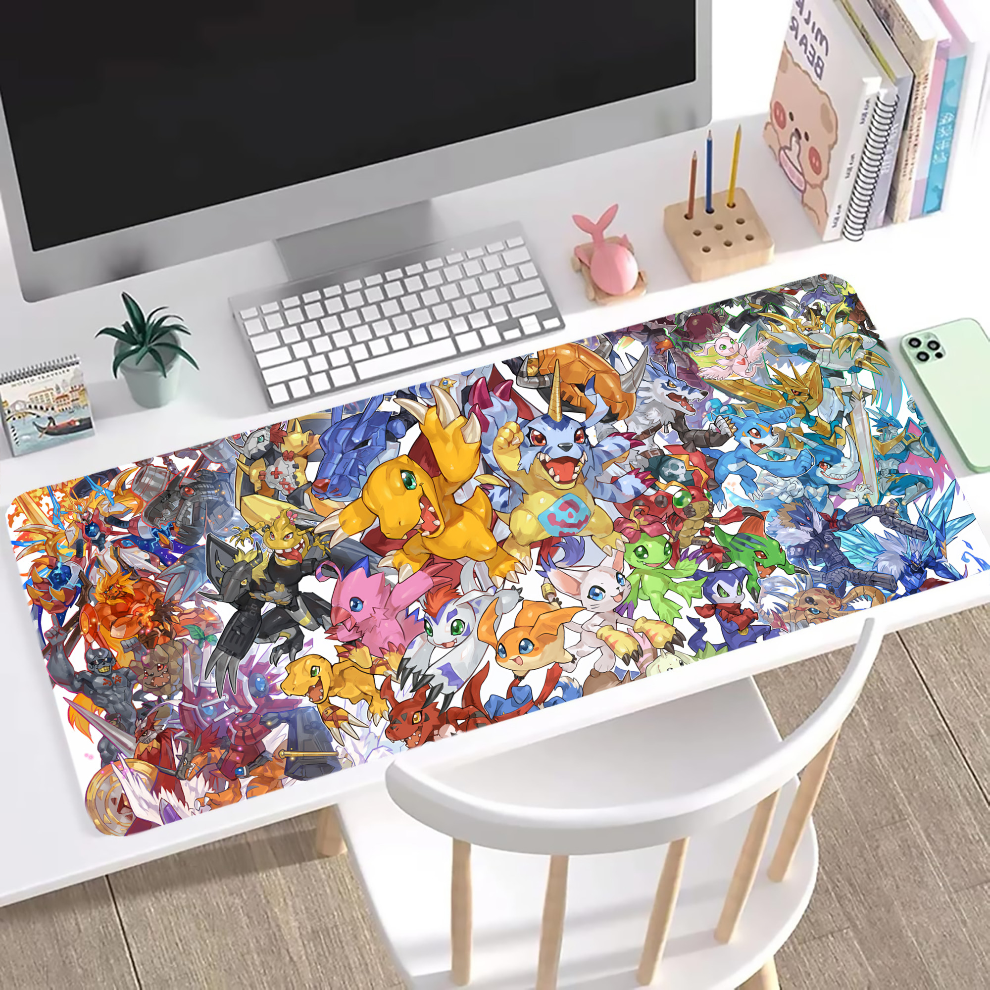 （画像用） Digimon デジタルモンスター/デジモン ステッチ加工 大判デスクマット／滑り止めマウスパッド