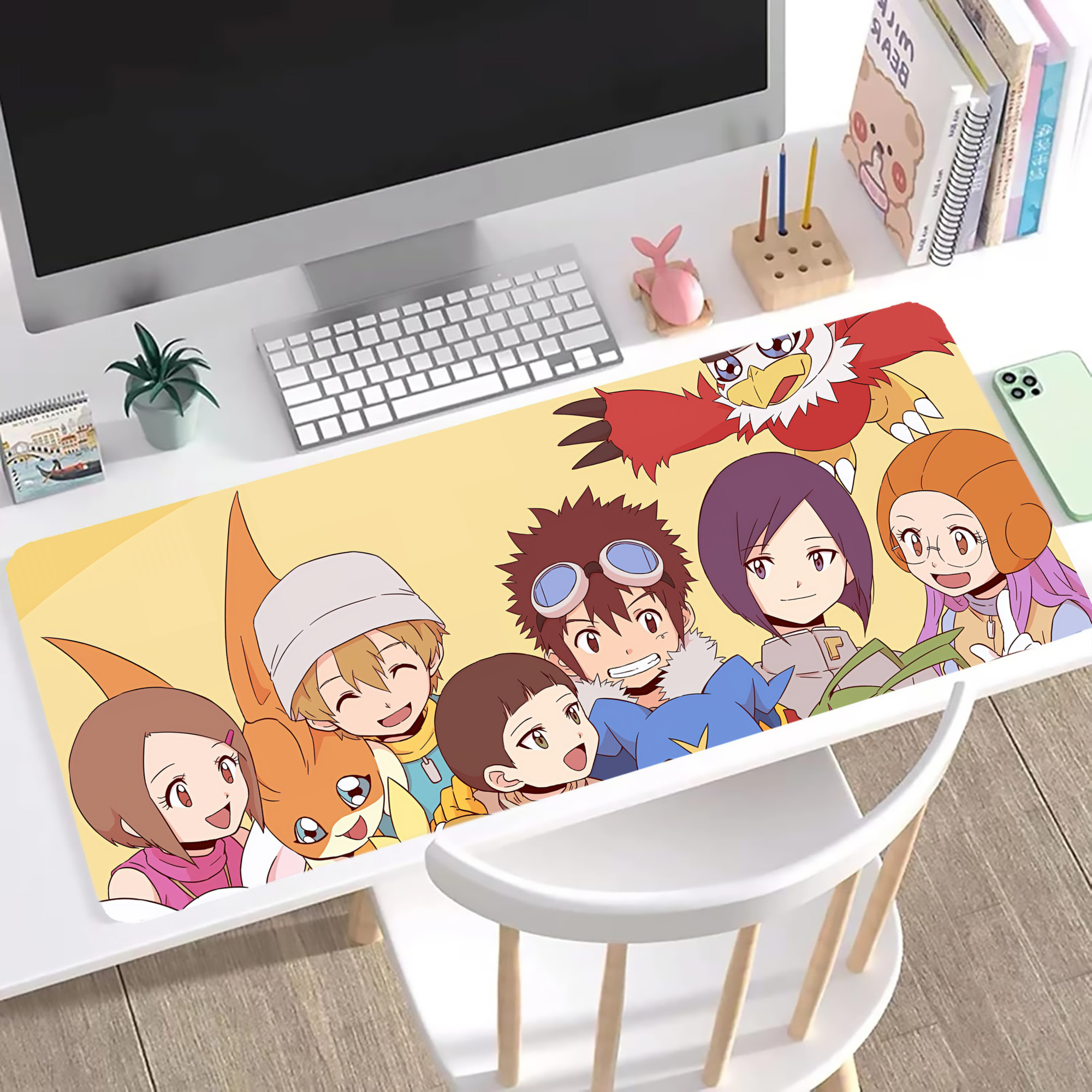 （画像用） Digimon デジタルモンスター/デジモン ステッチ加工 大判デスクマット／滑り止めマウスパッド