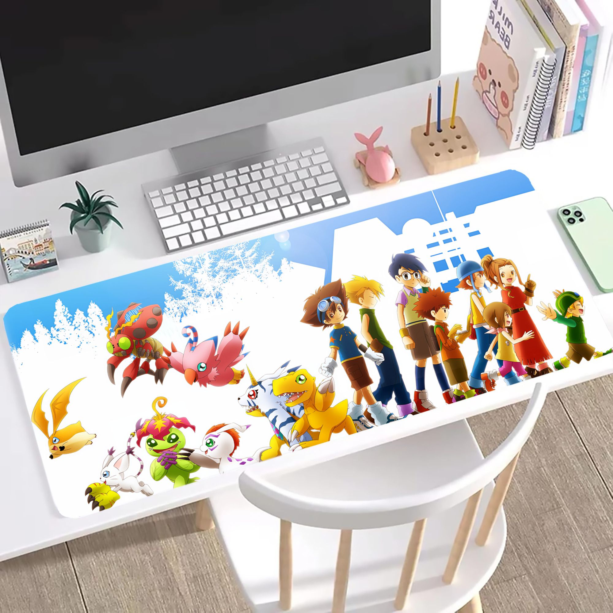 （画像用） Digimon デジタルモンスター/デジモン ステッチ加工 大判デスクマット／滑り止めマウスパッド
