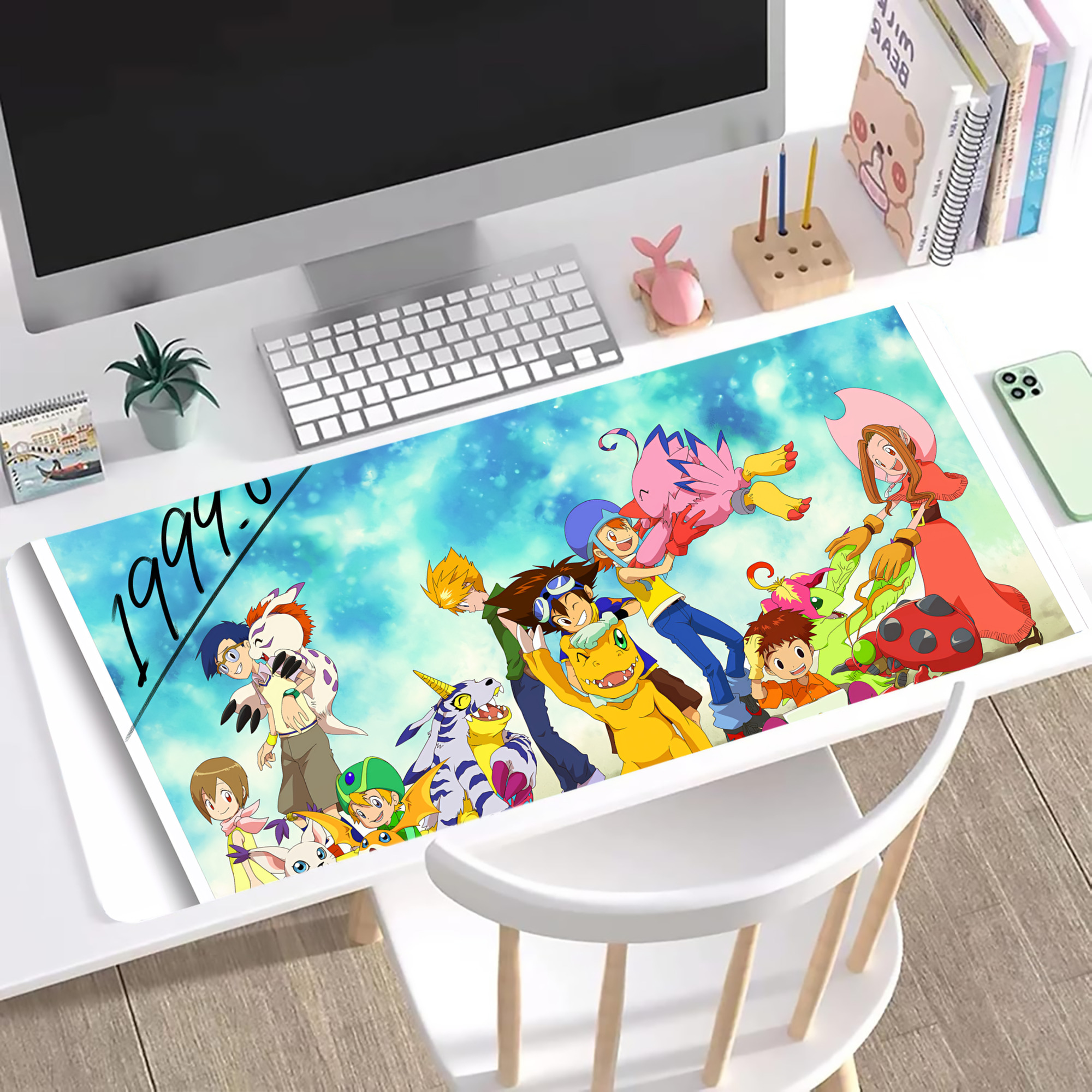 （画像用） Digimon デジタルモンスター/デジモン ステッチ加工 大判デスクマット／滑り止めマウスパッド