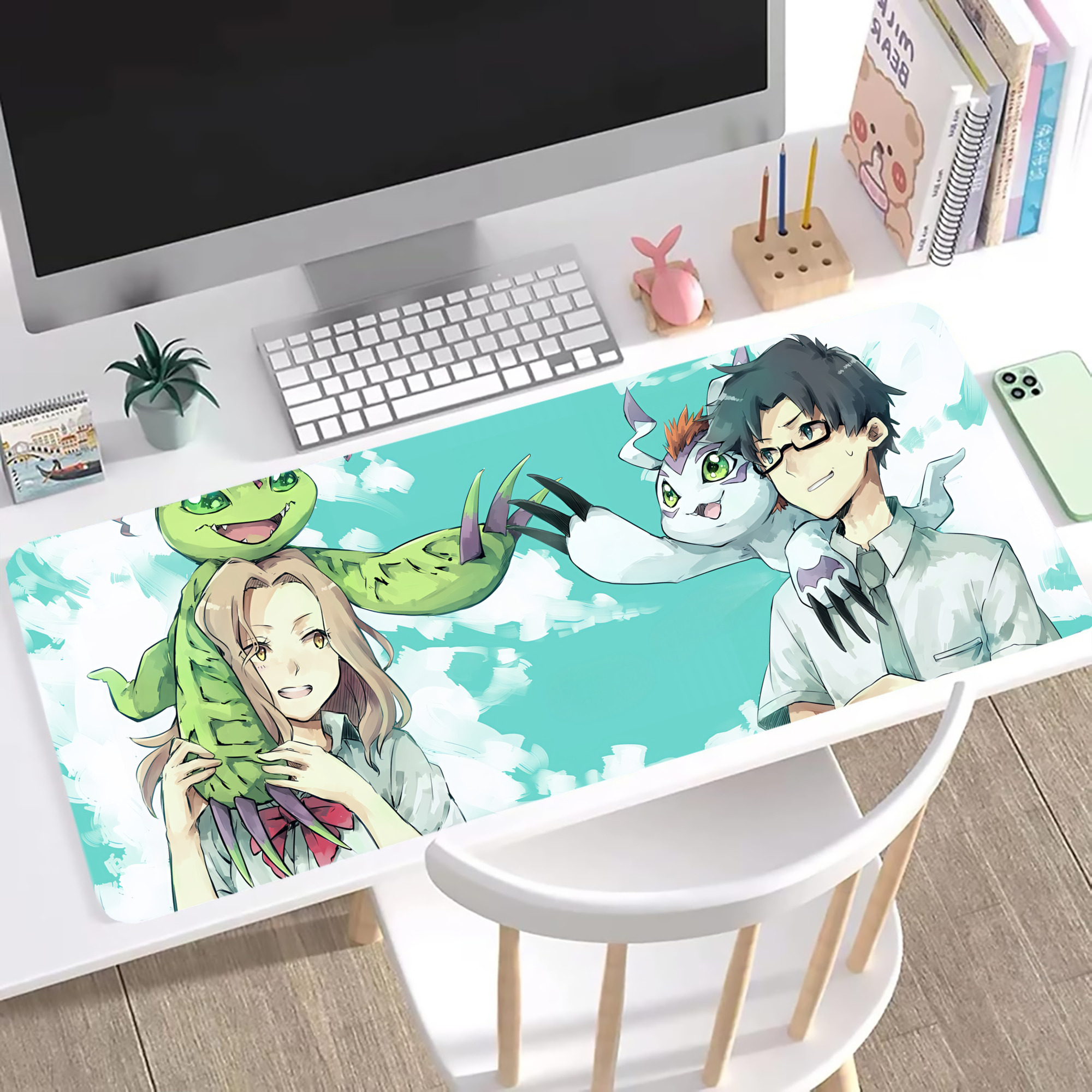 （画像用） Digimon デジタルモンスター/デジモン ステッチ加工 大判デスクマット／滑り止めマウスパッド