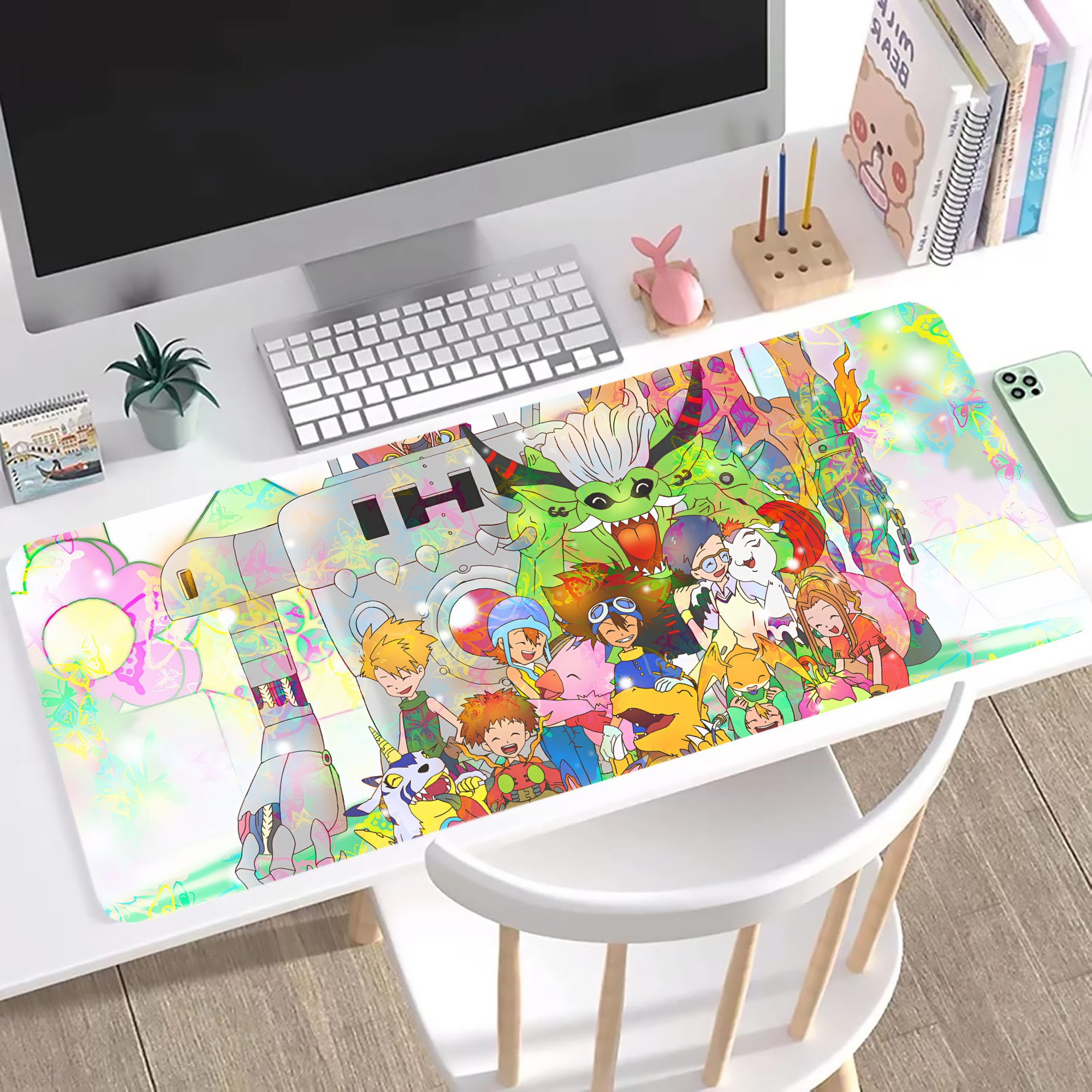（画像用） Digimon デジタルモンスター/デジモン ステッチ加工 大判デスクマット／滑り止めマウスパッド
