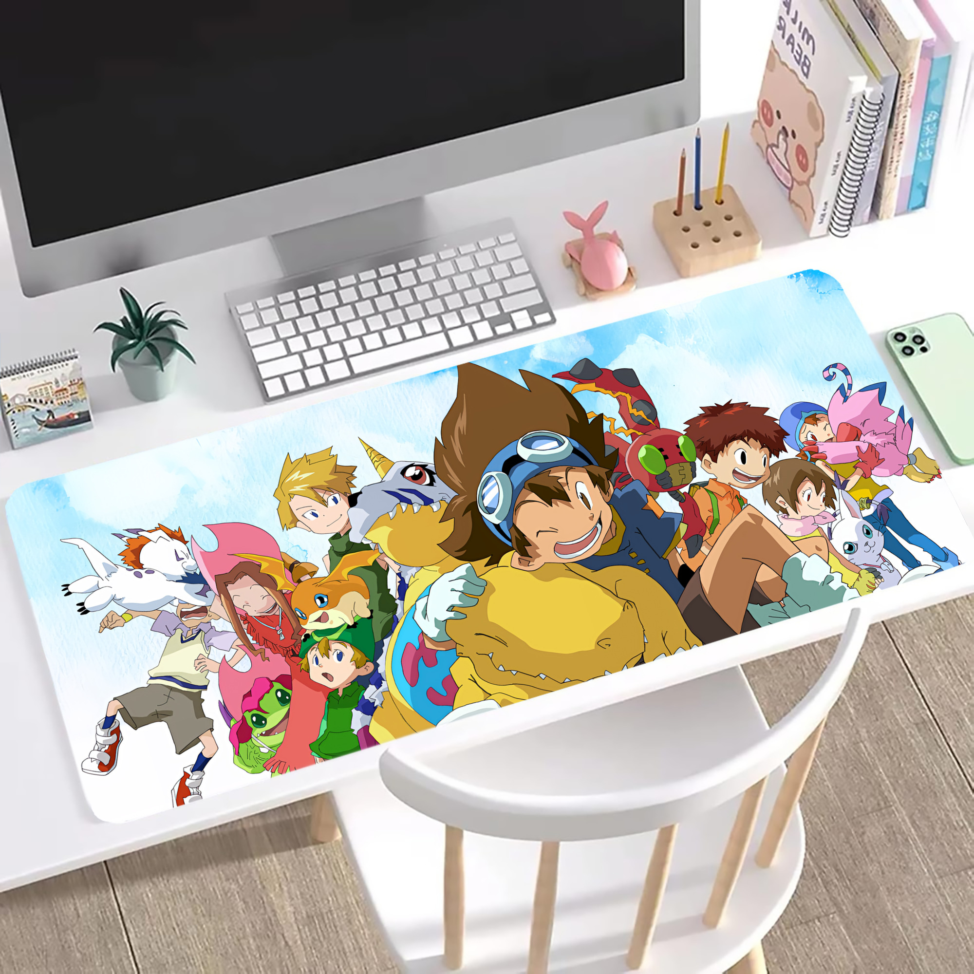 （画像用） Digimon デジタルモンスター/デジモン ステッチ加工 大判デスクマット／滑り止めマウスパッド