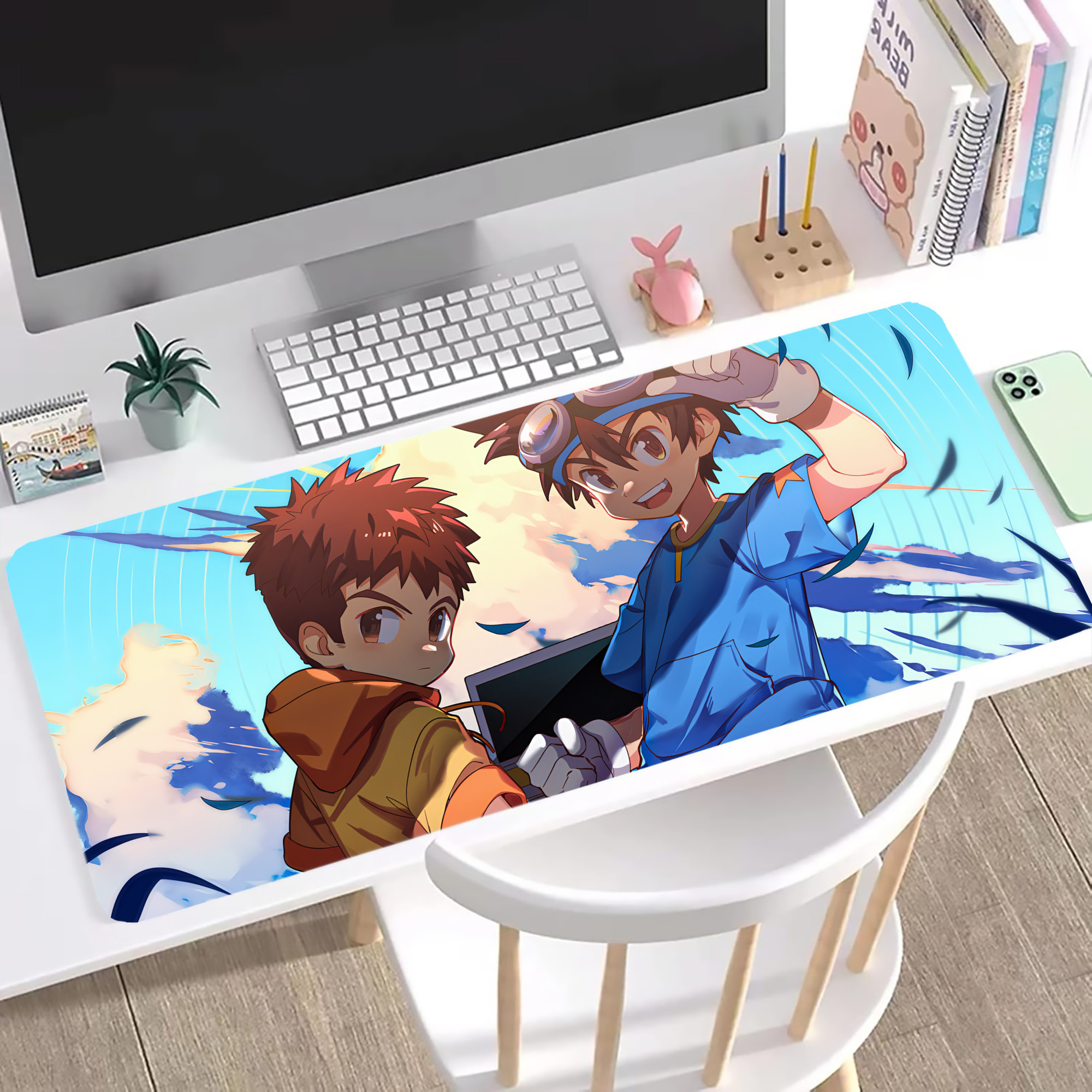 （画像用） Digimon デジタルモンスター/デジモン ステッチ加工 大判デスクマット／滑り止めマウスパッド