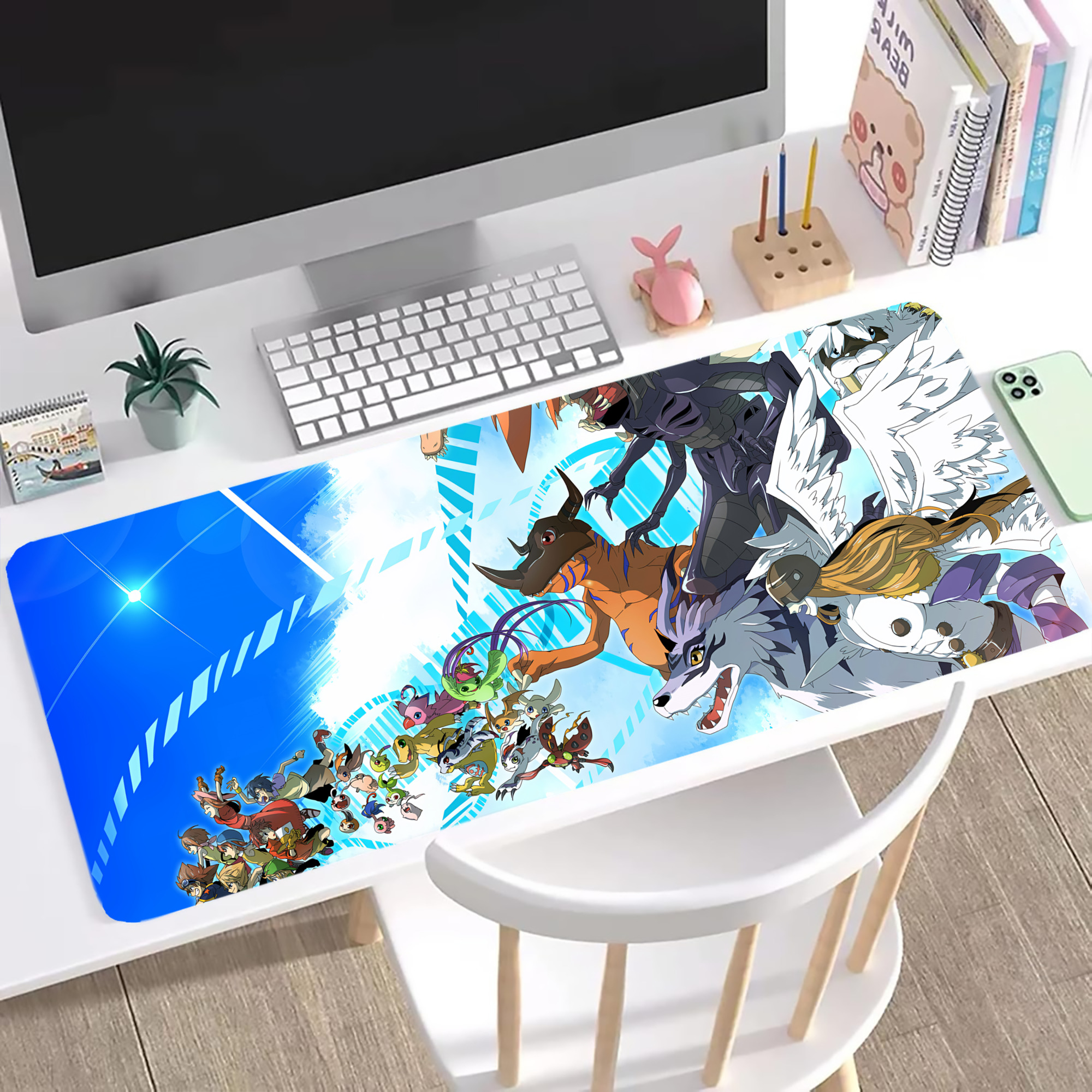 （画像用） Digimon デジタルモンスター/デジモン ステッチ加工 大判デスクマット／滑り止めマウスパッド