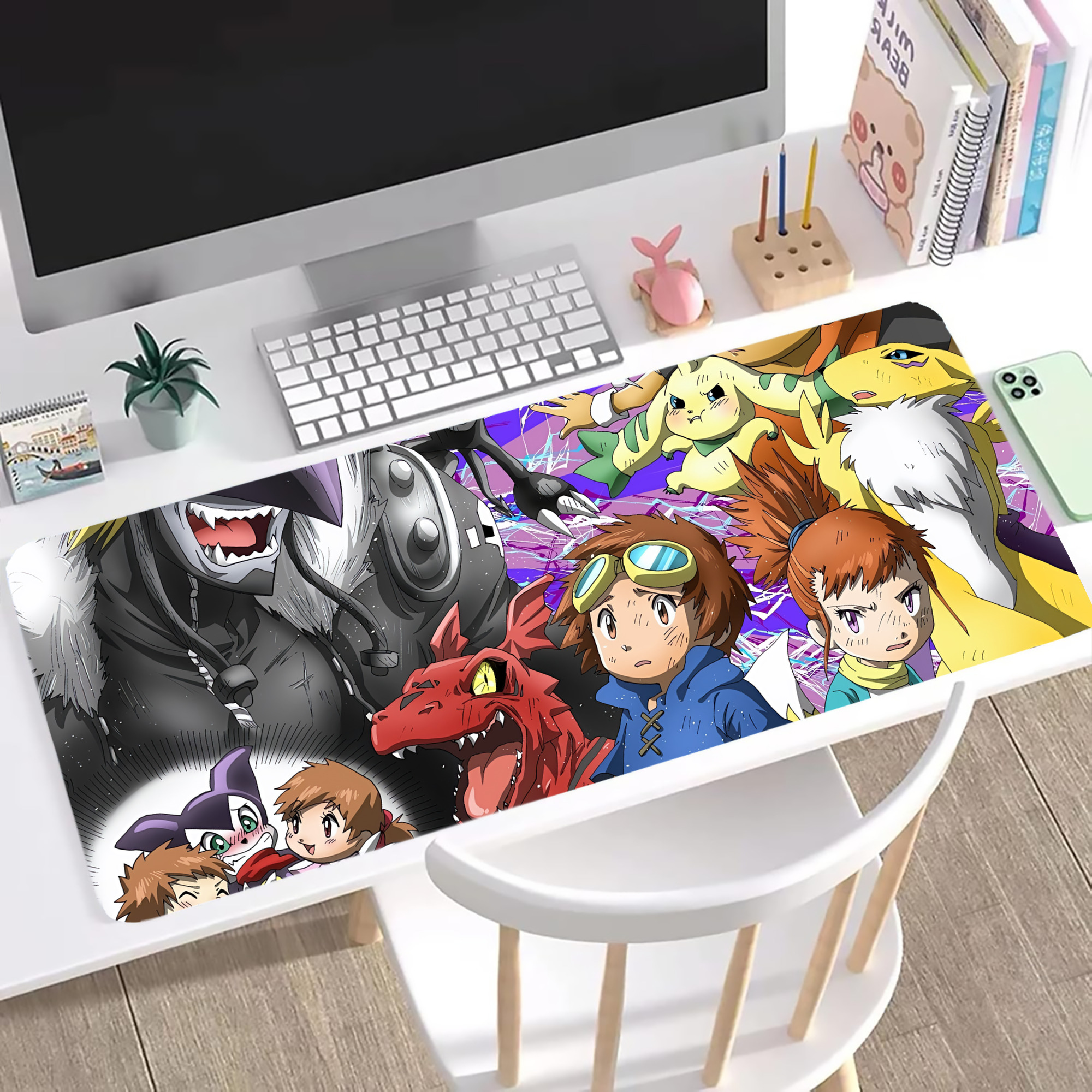（画像用） Digimon デジタルモンスター/デジモン ステッチ加工 大判デスクマット／滑り止めマウスパッド